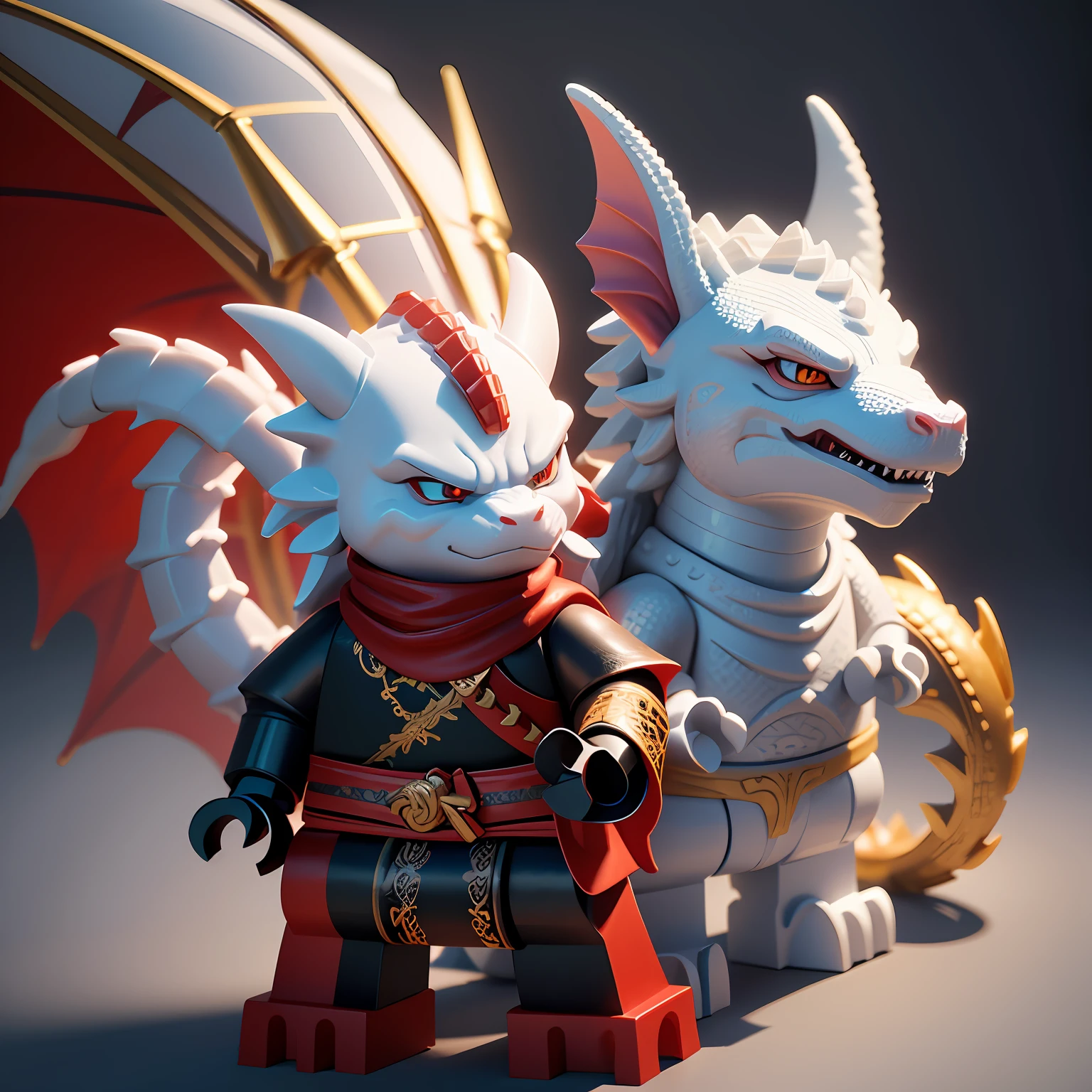 For Lego with white background, dragons, Dragon Dragon, Lego Characters, Rendering in Cinema 4 D, Render with Cinema4D, Styling with 3D rendering, Rendering with octane rendering, Octane rendering in 32K, Anthropomorphic samurai dragon, Cute dragon, cute 3d rendering, inspired by Zhu Da