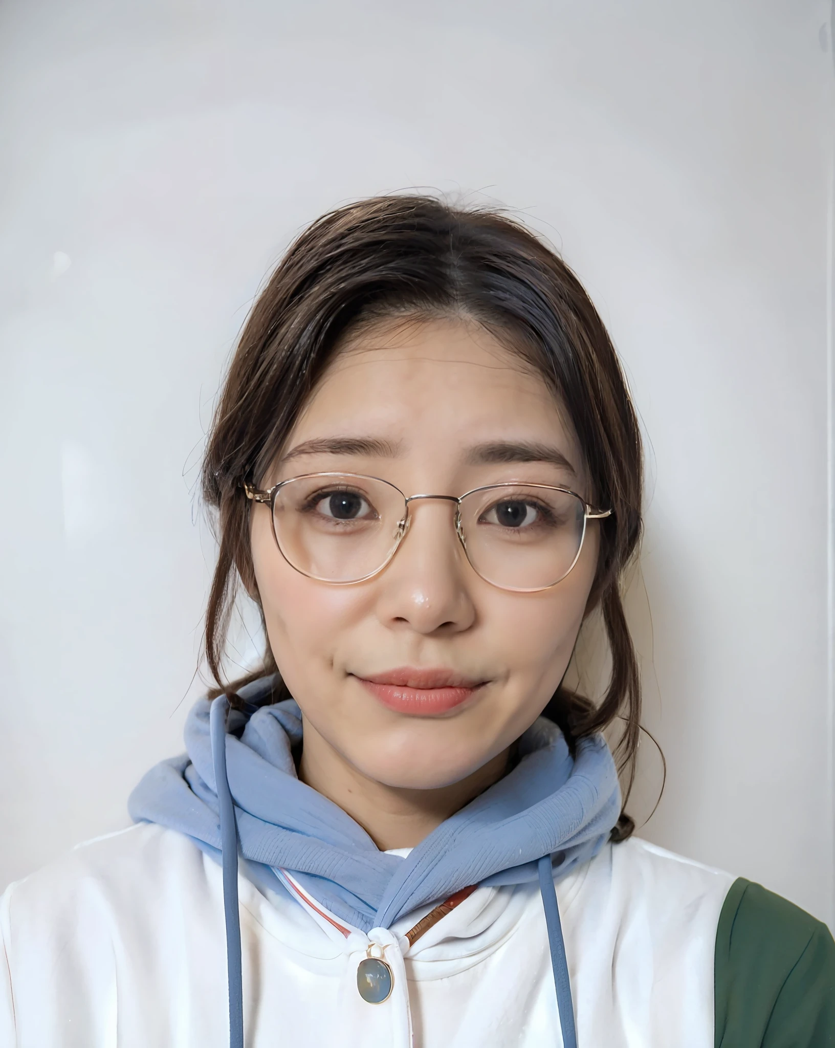 Allard woman wearing glasses and hoodie and blue scarf, wearing small round glasses, Korean symmetrical face, With glasses, wearing thin large round glasses, with round face, jaeyeon nam, inspirado por Kim Jeong-hui, wearing round glasses, 8k selfie photograph, a girl with round glasses, Choi Hyun-hwa, professional profile picture, headshot profile picture