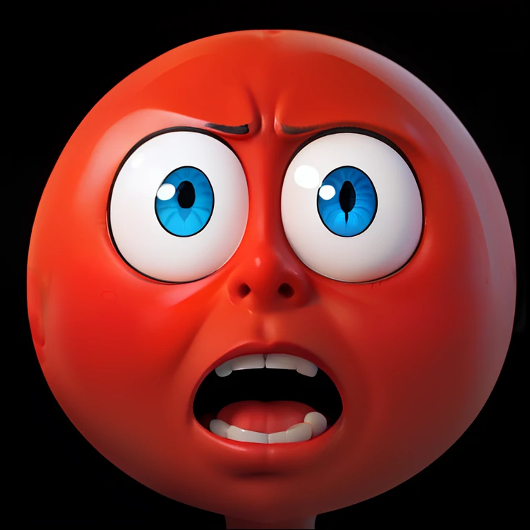 um close up de uma bola vermelha com um rosto surpreso, cara assustada, scared expression, surpreso franziu a testa, wide eyes shocked expression, shocked expression, an angry expression, puzzled expression, emoji de medo, frowning expression, confused facial expression, expressive surprised expression, scared emotion, Rosto frustrado, cara de raiva, Carrancudo, horrified expression, surprised expression