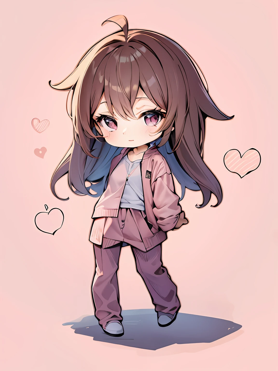 Anime girl with brown hair and pink jacket