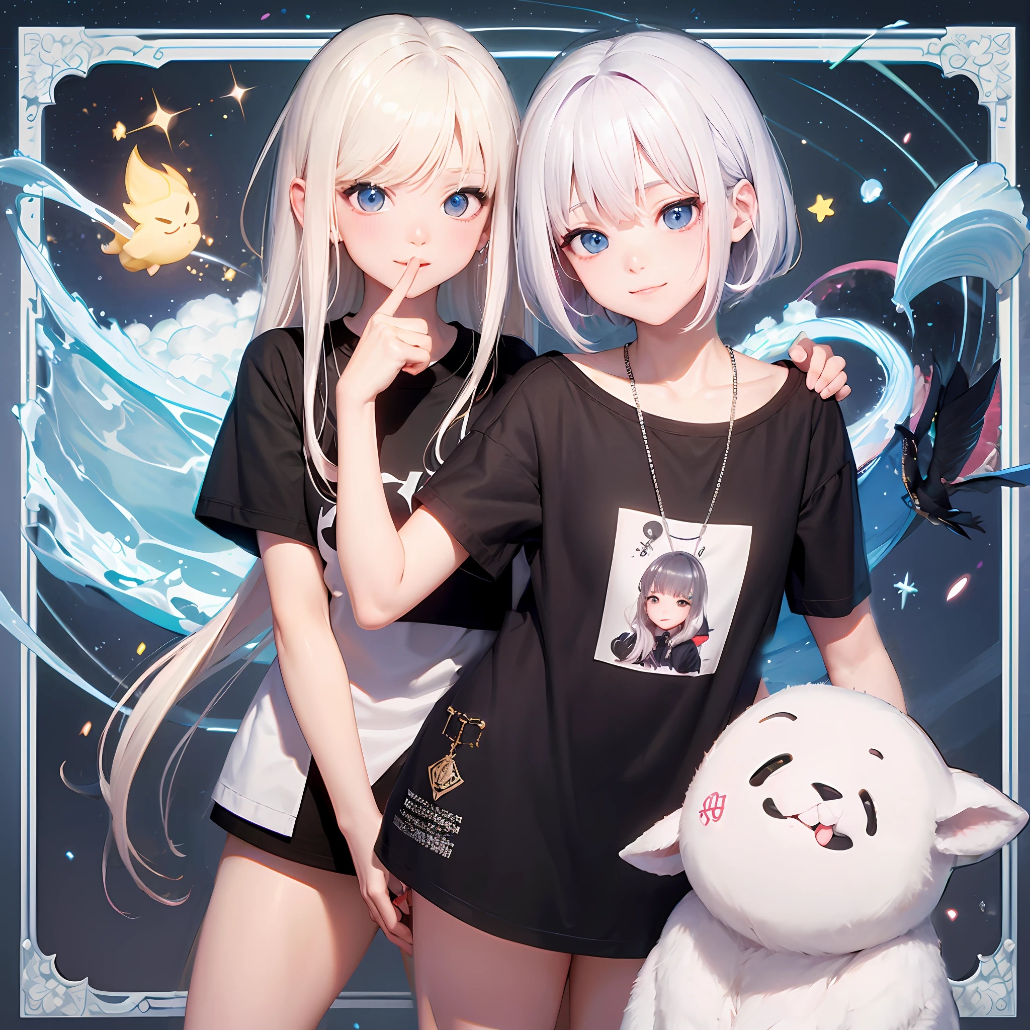 film effect,Fancy effects,complexdetails,Kizi,独奏,Petite,ssmile,White hair,tee shirt,hold