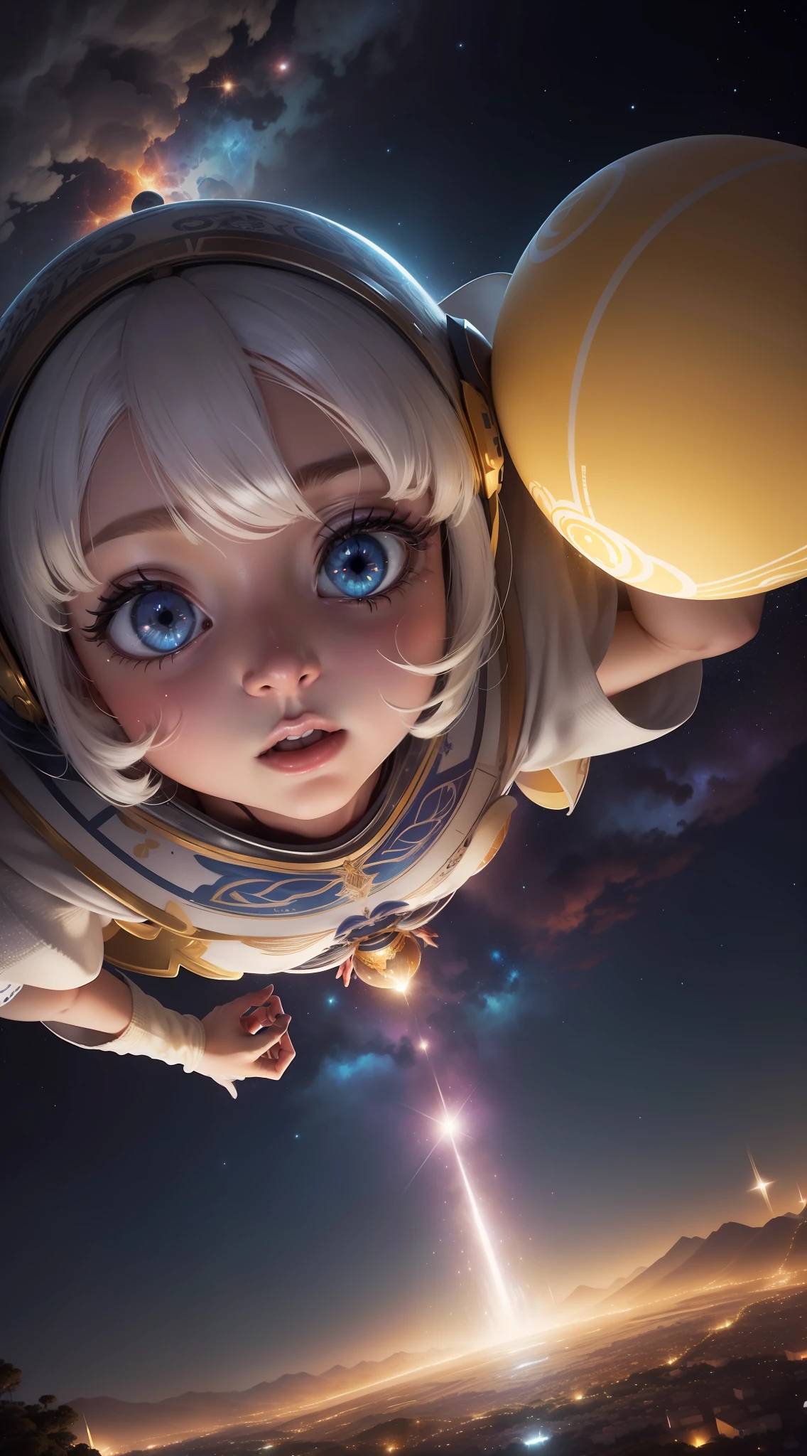 Planeta terra, globo, com luzes brilhantes, noite, visto do alto, pontos brilhantes, galaxias, Obra-prima, melhor qualidade, (papel de parede 8k de unidade CG muito detalhado) (melhor qualidade), (best illustration), (melhores sombras)