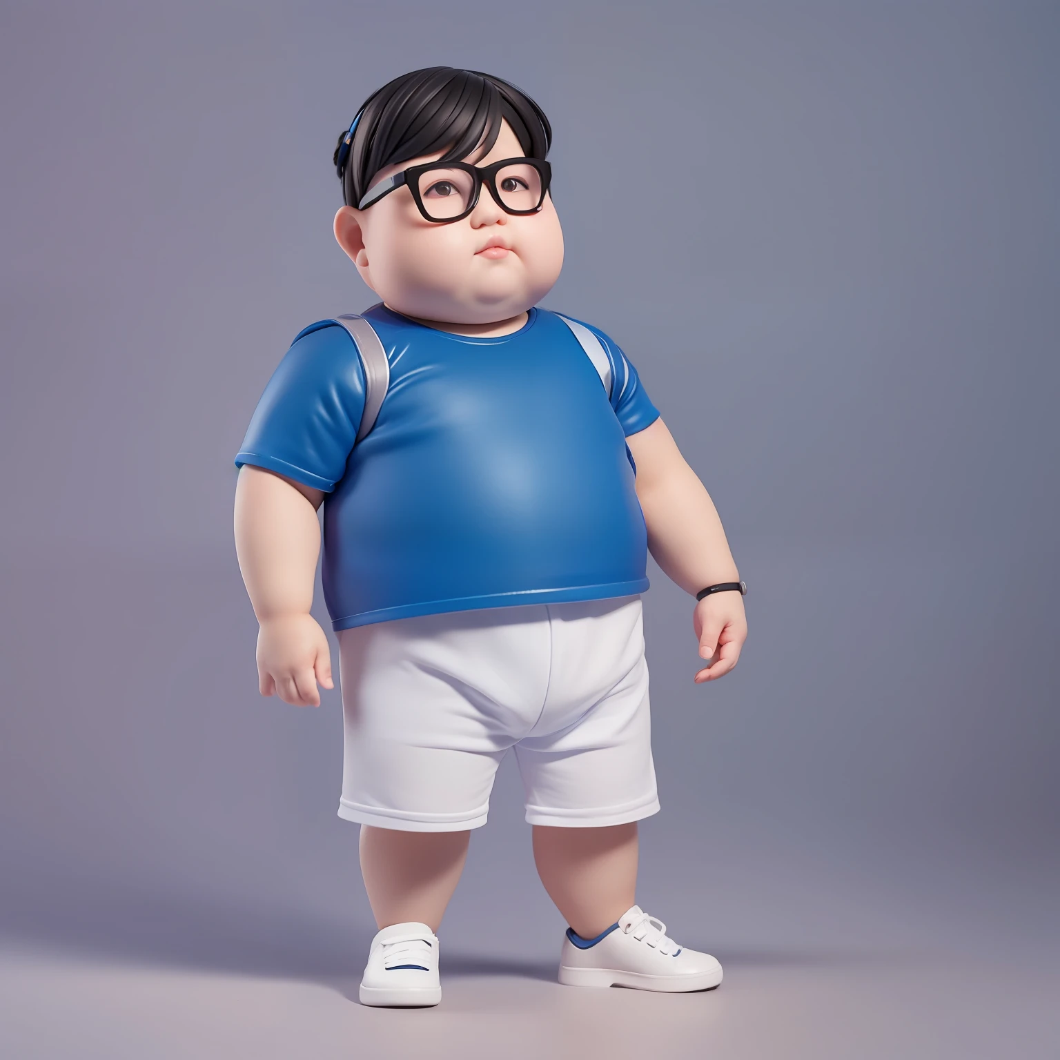 photographic portrait full body 3d render of young chubby chinese man, white tank top, denium blue shorts, small glasses, dark short hair, chubby face, as a full body funko pop!, sigma 85mm f/1.4, 15mm, 35mm, 4k, high resolution, 4k, 8k, hd, full color