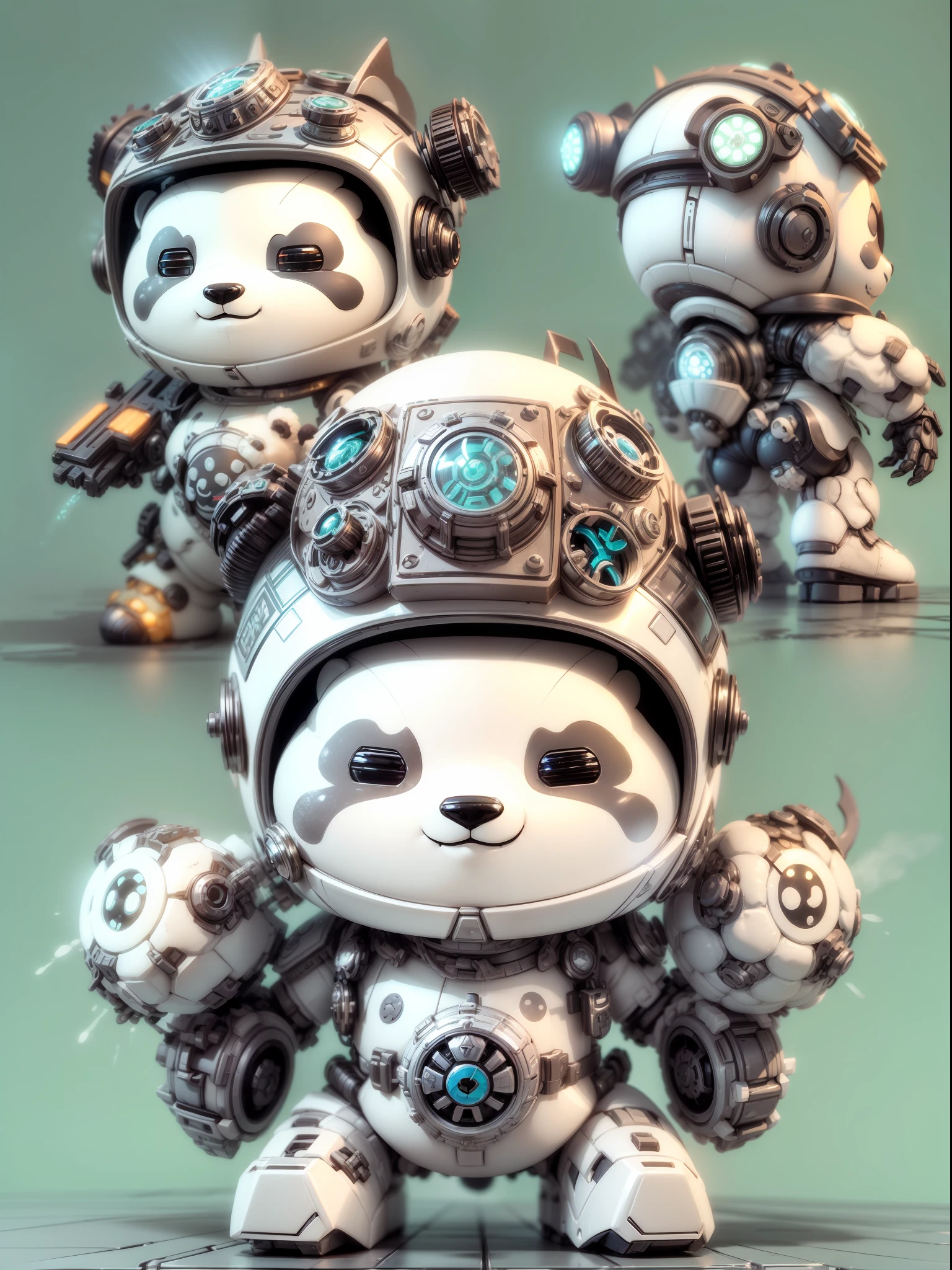 (Blind box toy style:1.2), (Full body shot) , 1 cute panda of metal, Metal mech, (cyborg:1.1)，Exquisite helmet:1.2, steampunc, dreamy glow, Clean, White background, ( Global illumination, Ray traching, hdr, unreal render,reasonable design, high detal, Masterpiece, Best quality, hyper HD, Cinematic lighting)