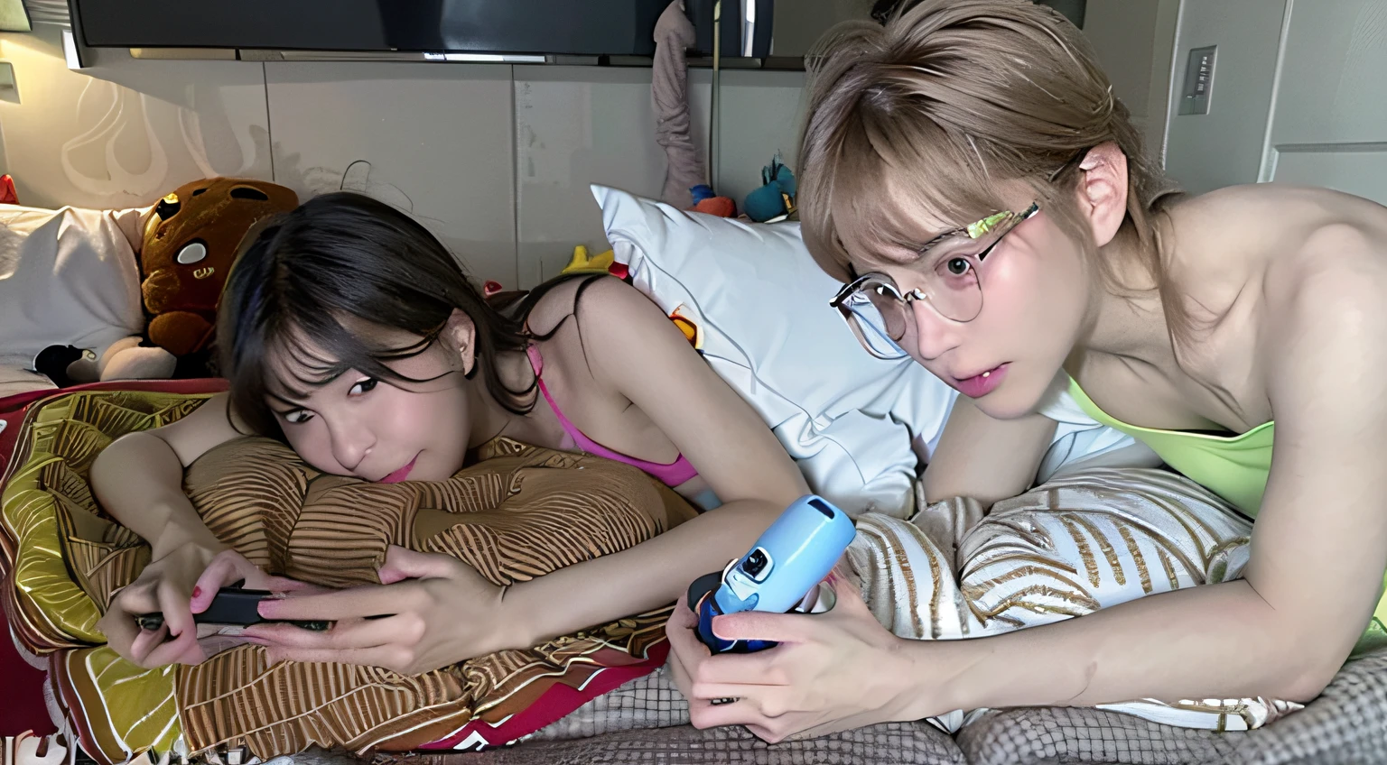 Two men sitting on bed looking at their phones, leaked photo, Playing games, they are very serious, bottom angles, twins playing video games, leaked image, 3am, 3 am, Leaked, yiqiang and shurakrgt, Ruan Jia and Fenghua Zhong, Playing, reddit post