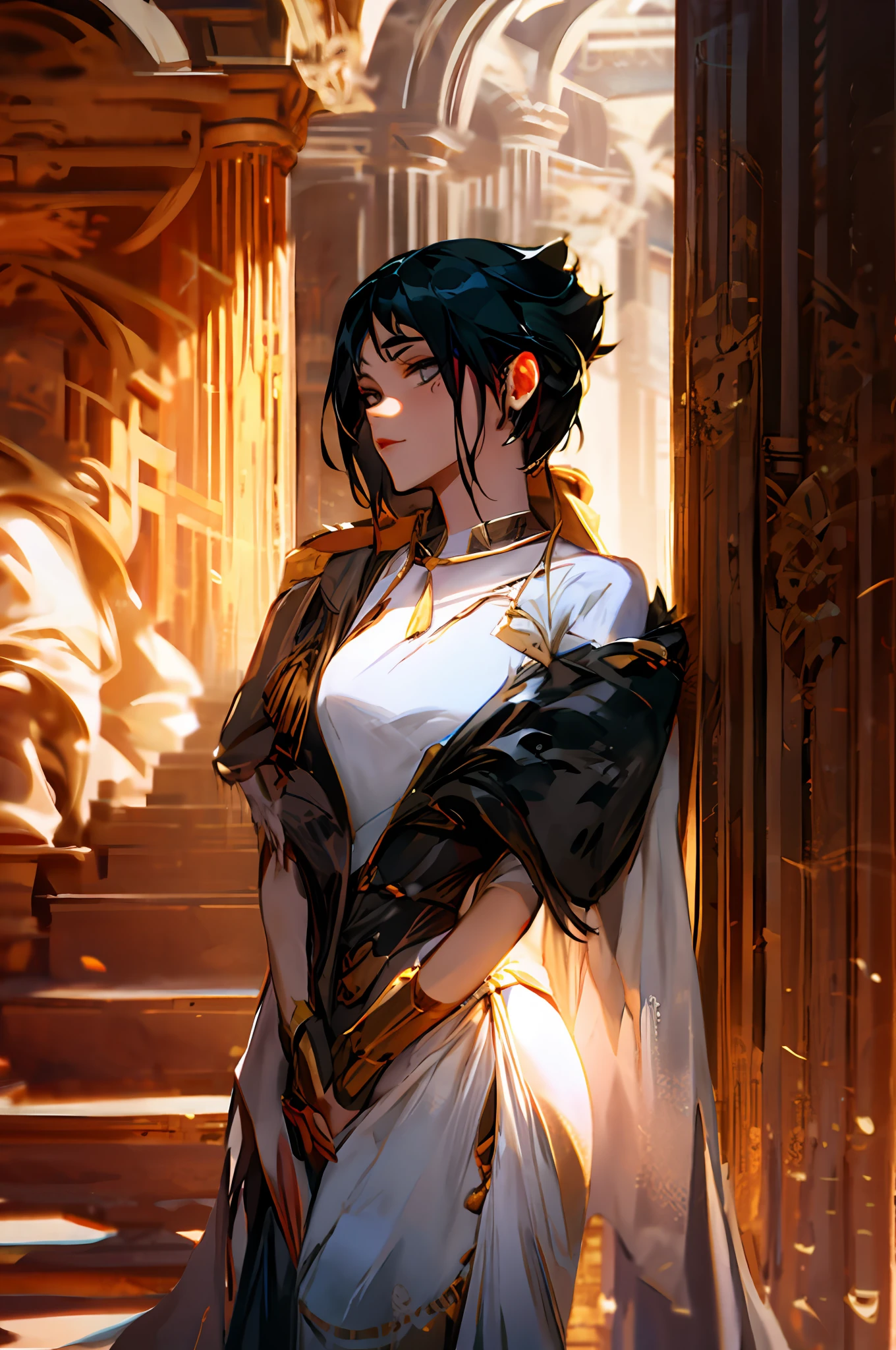 black color hair，Raised sexy，The background is a magnificent palace
