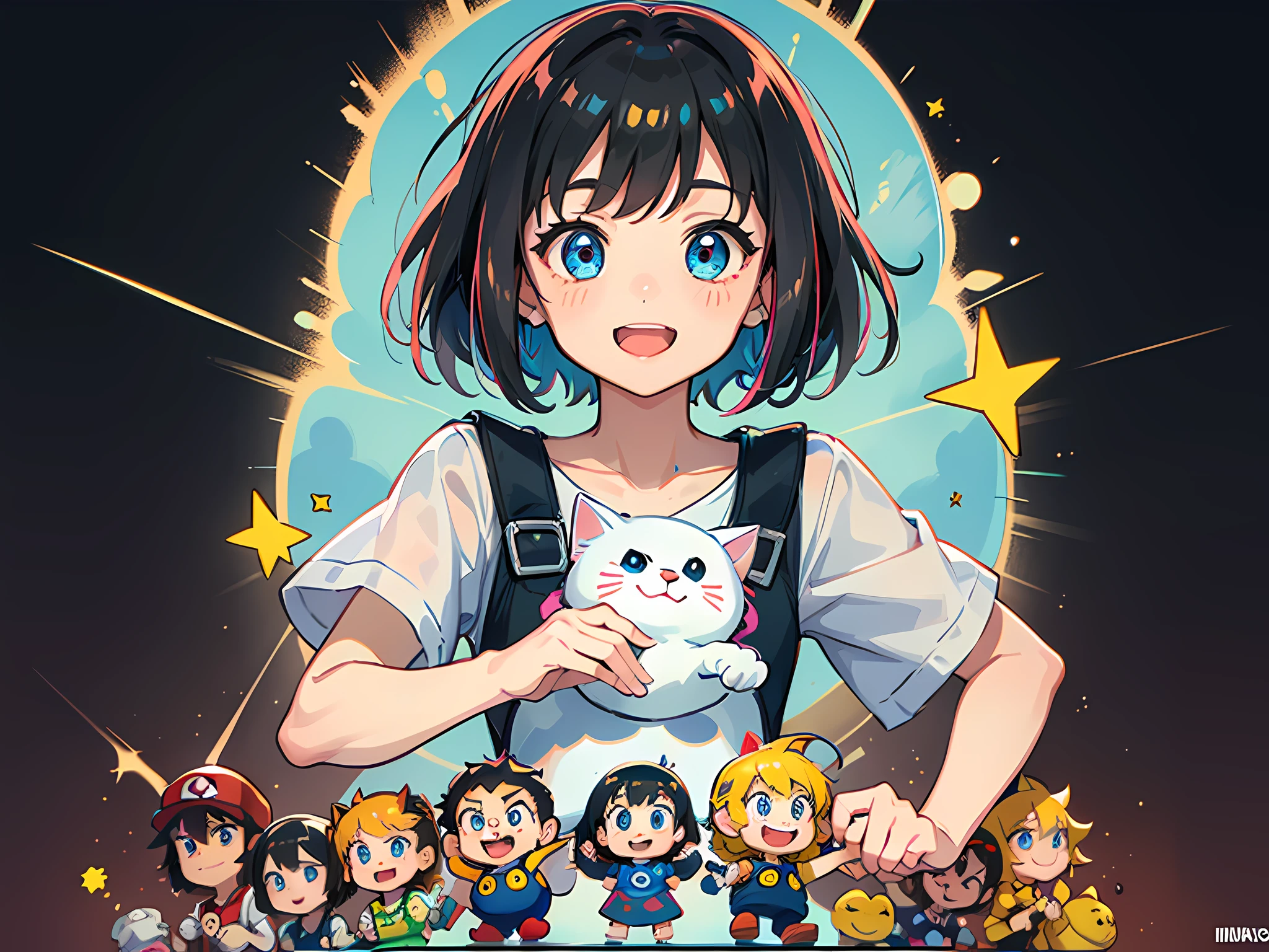 cartoon character dora dora dora dora dora dora dora dora dora dora dora dora dora dora dora dora dora dora dora, Doraemon, japanese mascot, by Murakami, author:Murakami Kagura, takashi murakami art style, 😃😀😄☺🙃😉😗, the cat is smiling,Detailed pupils,Bright and clear eyes,Colorful light,neon numbers,Mario Kart,
