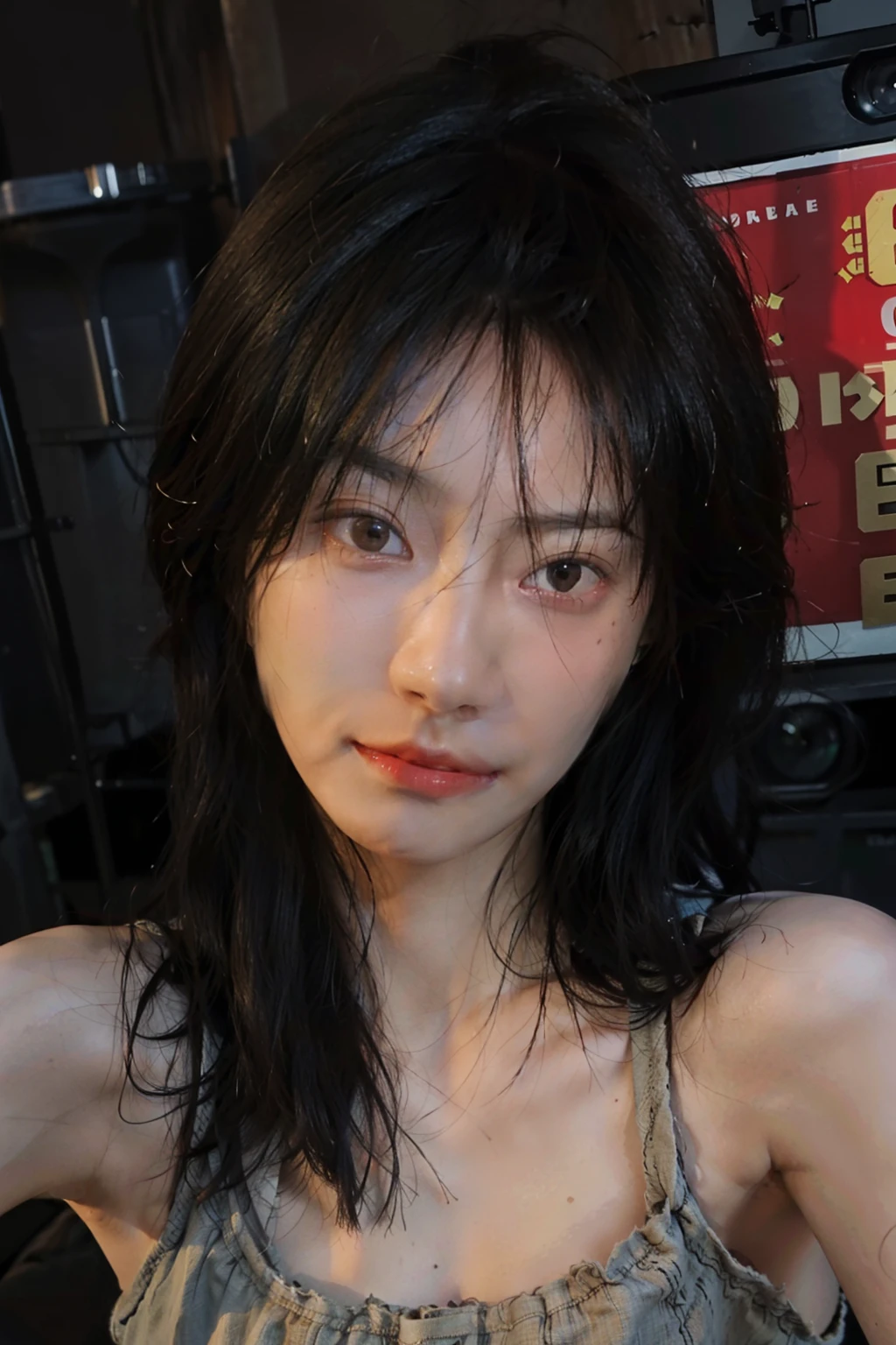 8K,Best quality, masterpiece, ultra high res, (photorealistic:1.4), raw photo, (Authentic skin texture:1.3), (film grain:1.3), (selfie angle),1girl,beautiful detailed eyes and face,masterpiece, best quality,close-up,upper bod,