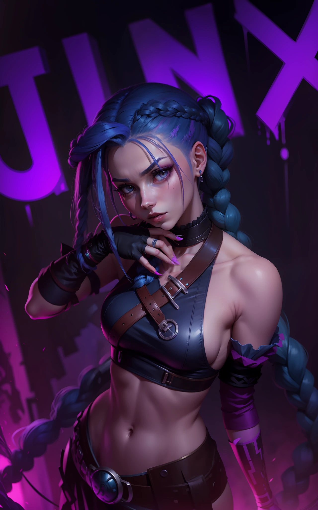 Girl with braided blue hair, Jinx, arcano. Jinx
