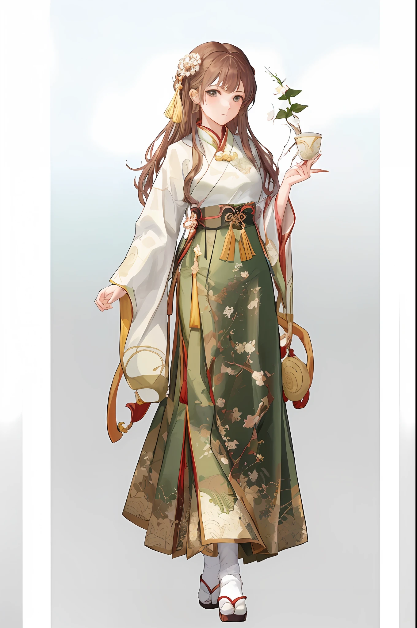 best quality, masterpiece,highly detailed,anime,1girl,hanfu,tangstyle,tang hanfu,tang style outfits,wearing under shan and chest ru skirt,perfect face,walking,simple background,looking at viewer,