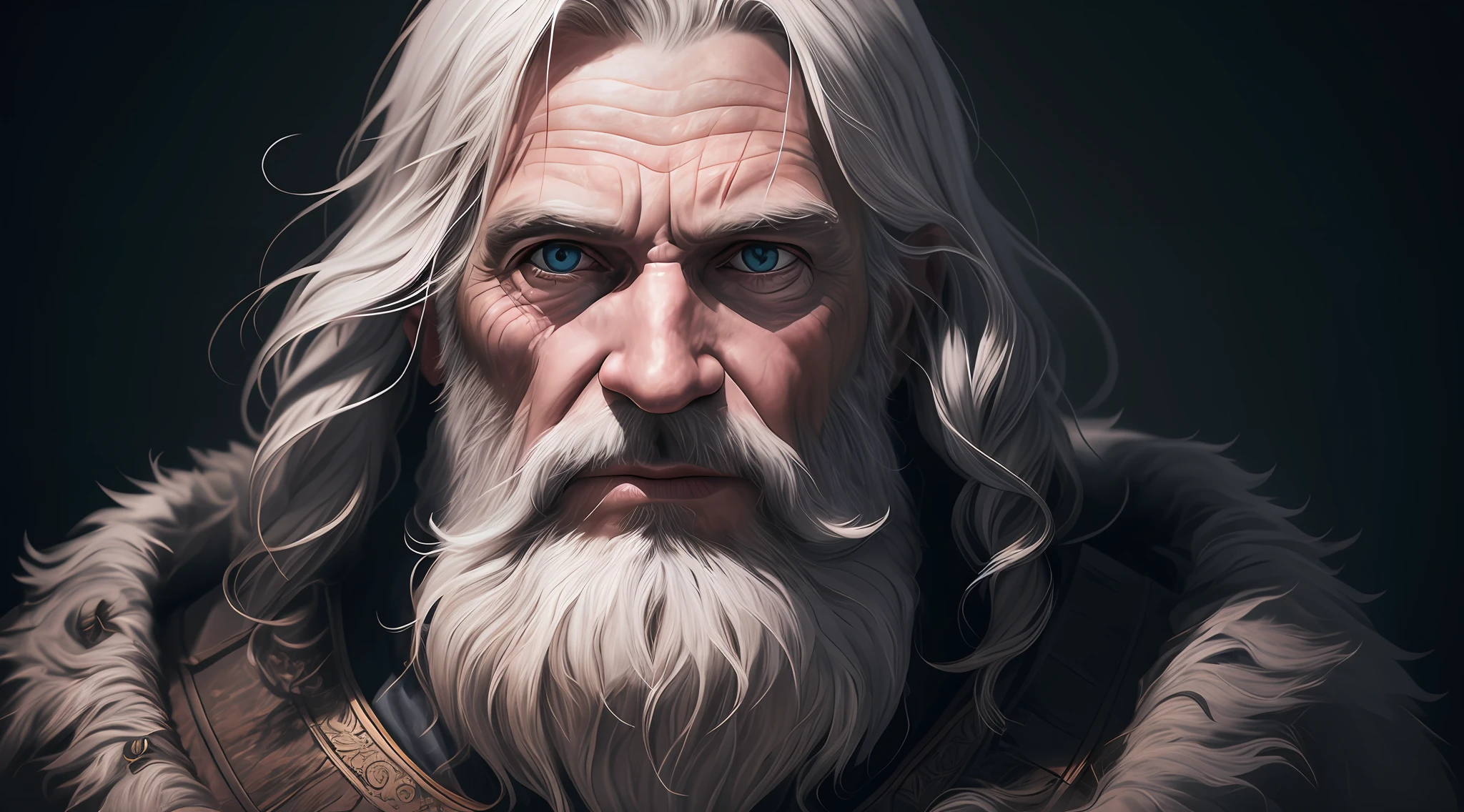 um close up de um homem com uma longa barba branca e uma barba branca, retrato de arte conceito de fantasia, Retrato pintado de Odin acidentado, retrato do personagem da fantasia, cinematic bust portrait, epic character portrait, RPG retrato arte conceitual, retrato de personagem de closeup, Epic portrait illustration, retrato da arte do personagem, epic RPG portrait, arte do retrato do personagem, retrato da arte do conceito do personagem, personagem de fantasia hiperdetalhado