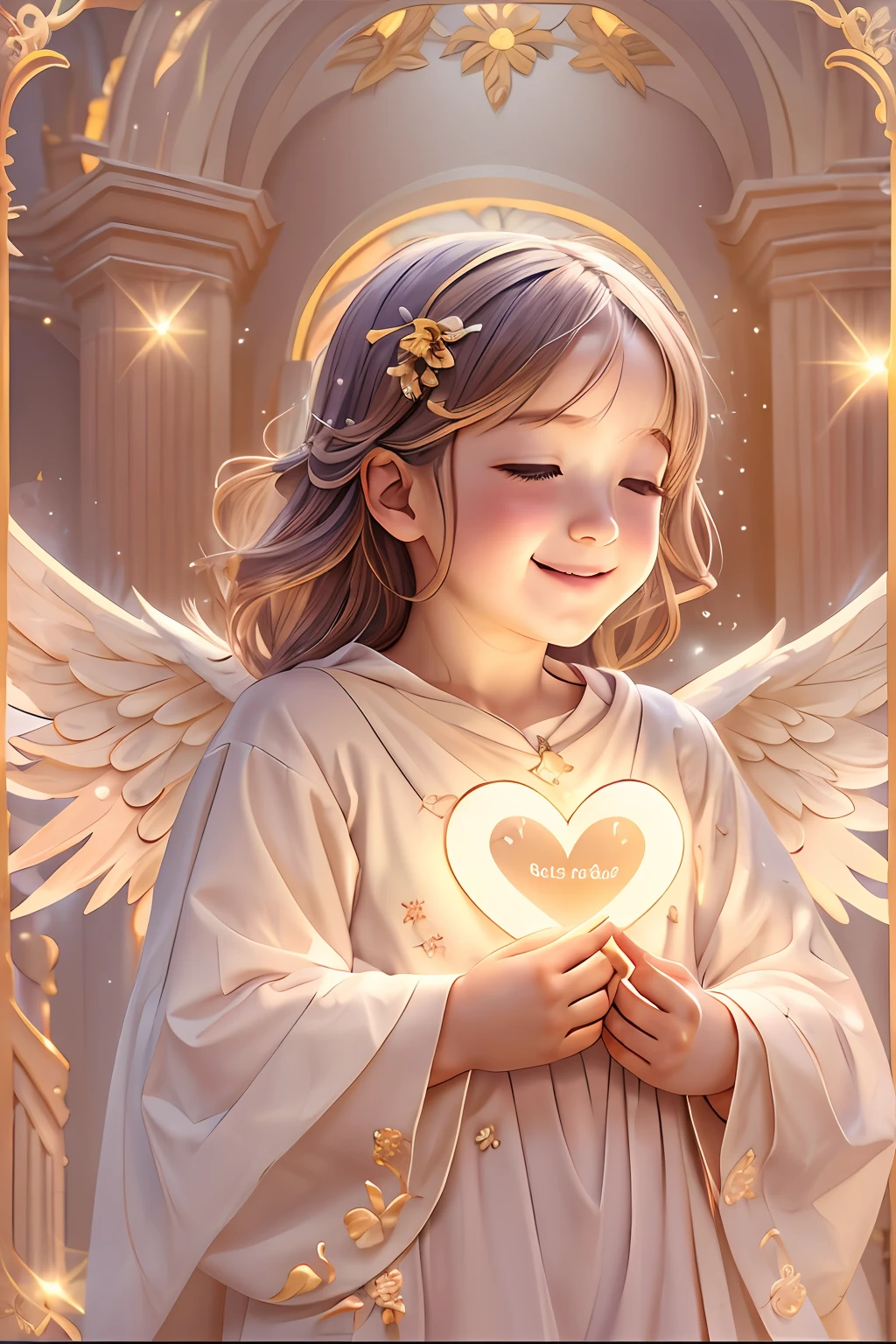 Blessings of Angels、Bright background、heart mark、tenderness、A smile、Gentle、Baby Angel、turned around、rome、doa