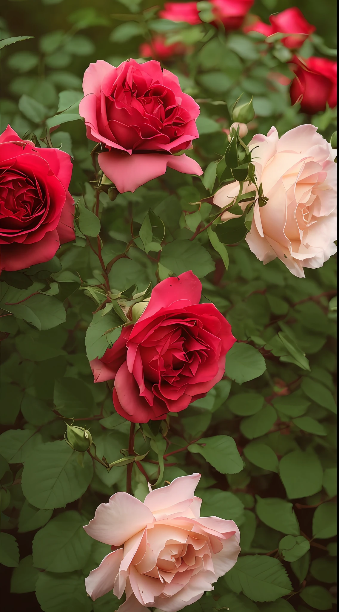 There are three roses that grow in the bush, rose-brambles, rosa bonheurn, rose twining, Rozen Maiden, Rose, heavily ornamental, small red roses, highly ornamental, natural point rose', rosette, Incredibly beautiful, rich deep pink, Red roses, a few roses, Amazing beauty, rosses, stunningly beautiful, beautifully