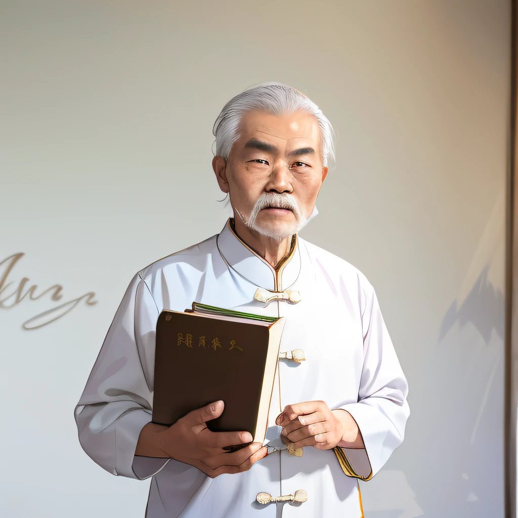 There was a man holding a book and a book in his hand, riichi ueshiba, Inspired by Cao Zhibai, inspired by Dong Yuan, A portrait of the character, he is holding a large book, in style of hayao miyazaki, Inspired by Seki Dosheng, ueshiba riichi, Taoist, inspired by Chen Daofu