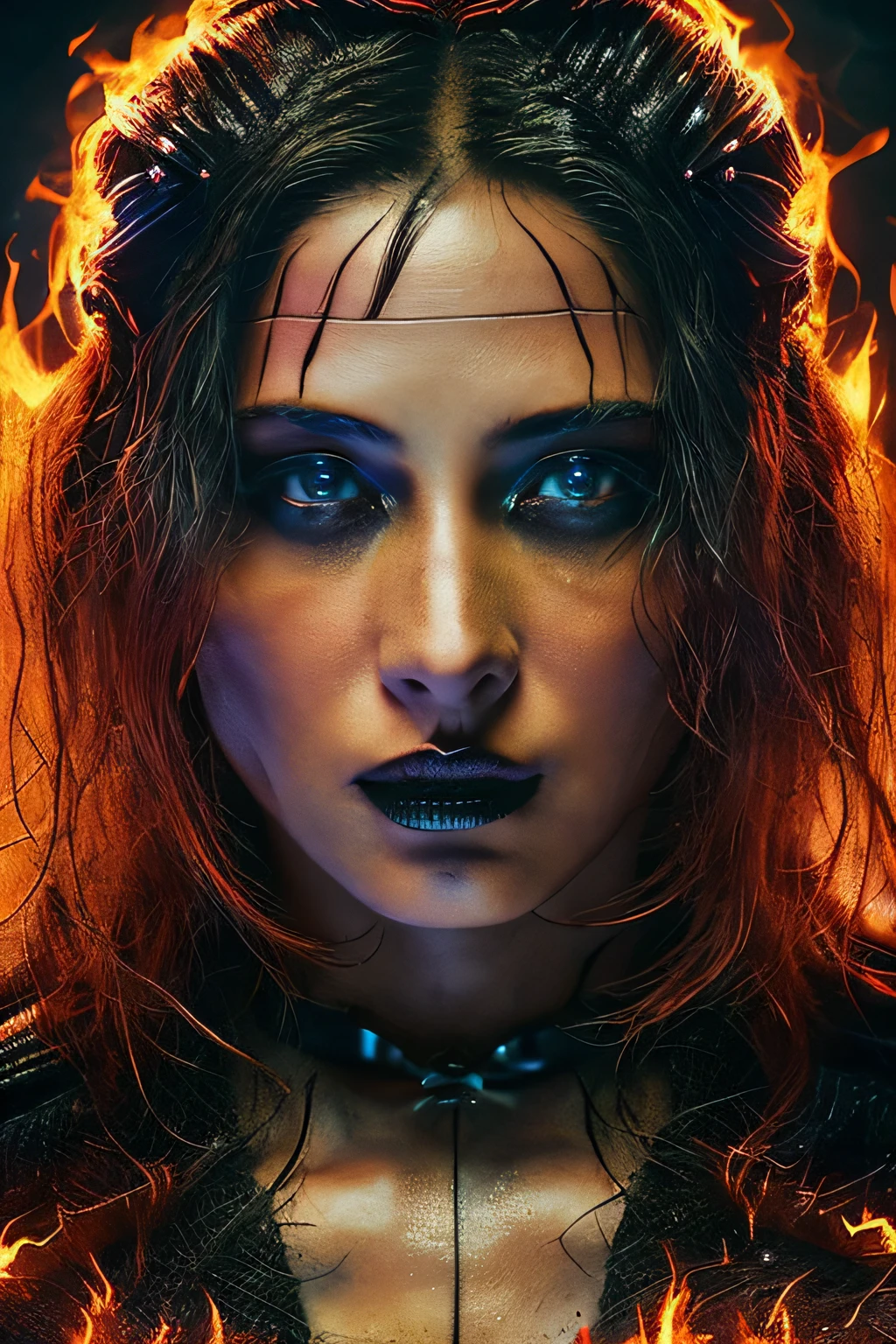 realitica, a mysterious and enigmatic 8k character, who inhabits a dark world full of secrets, devilish figure with supernatural powers, piercing eyes that glow like burning embers, seductive appearance to lure his victims, bloodthirsty villain, path often face a terrible fate and gloomy, depths of the mind dark, diabolical, power and darkness
