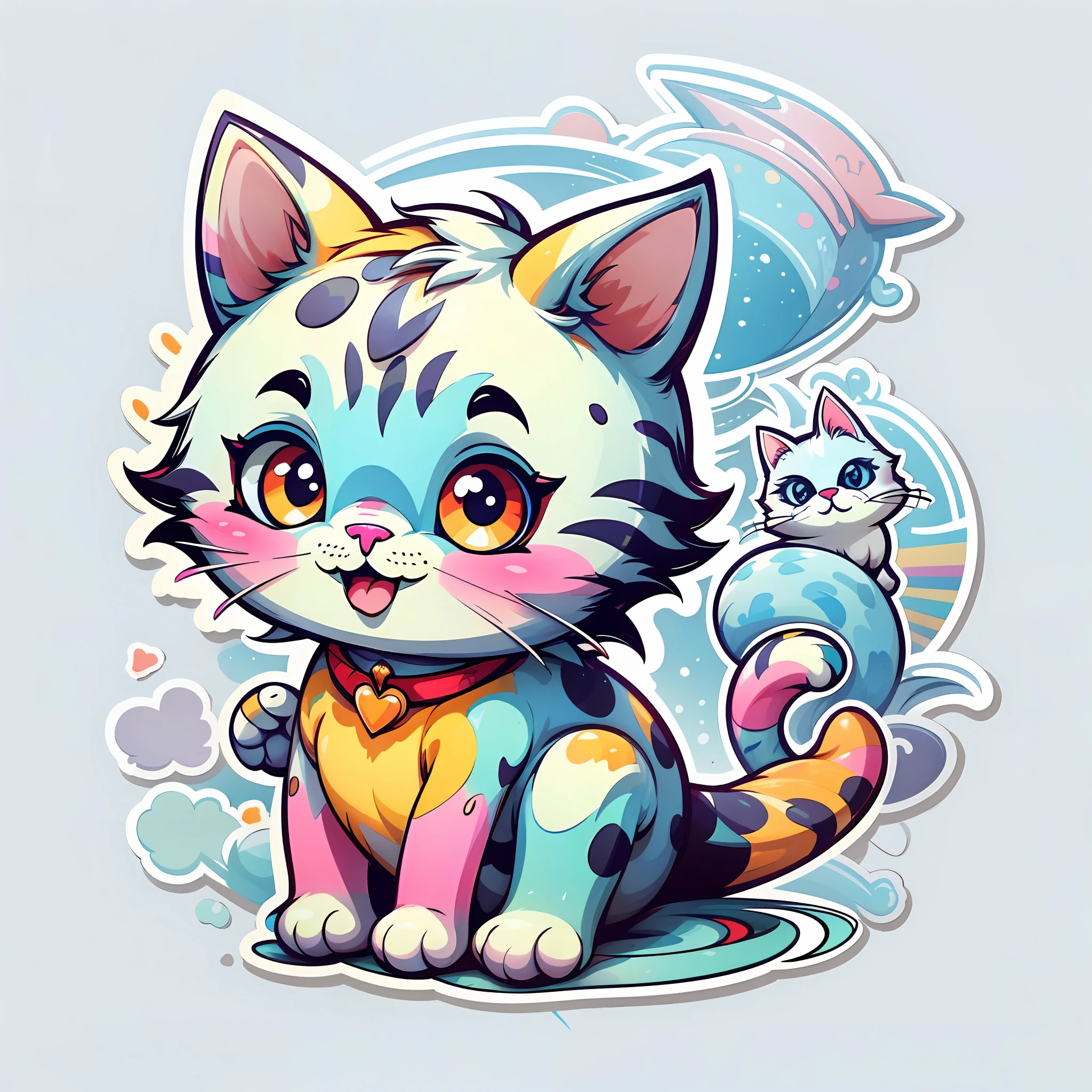A sticker cat, Sticker, Happy, Pastel, Geometric, Contour, Vector, White Background, Detailed --auto --s2
