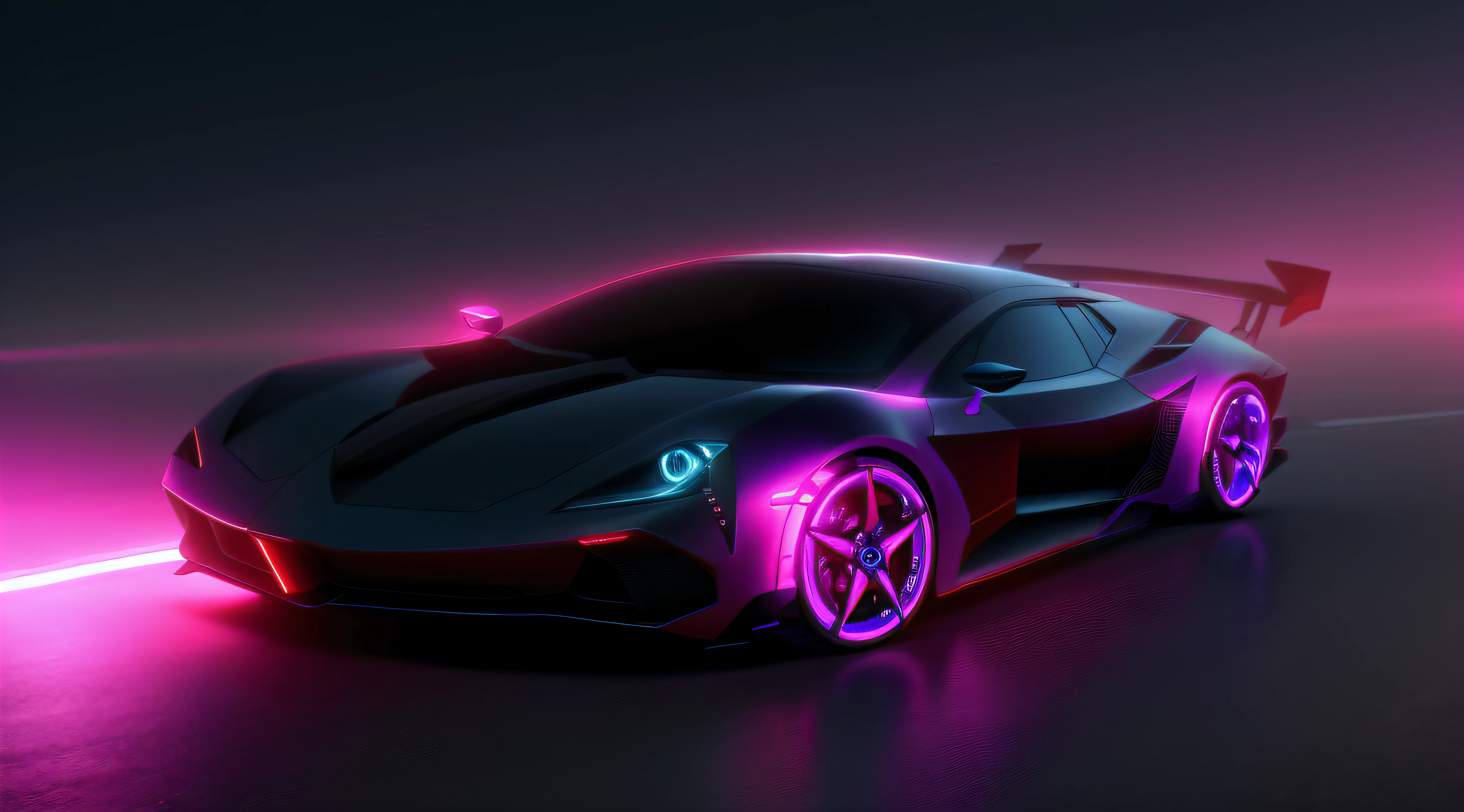 Cyberpunk style background，Amazing photo of futuristic supercar with metal texture，the sideview，nighttime scene，Bright colors，Best Picture Quality。
