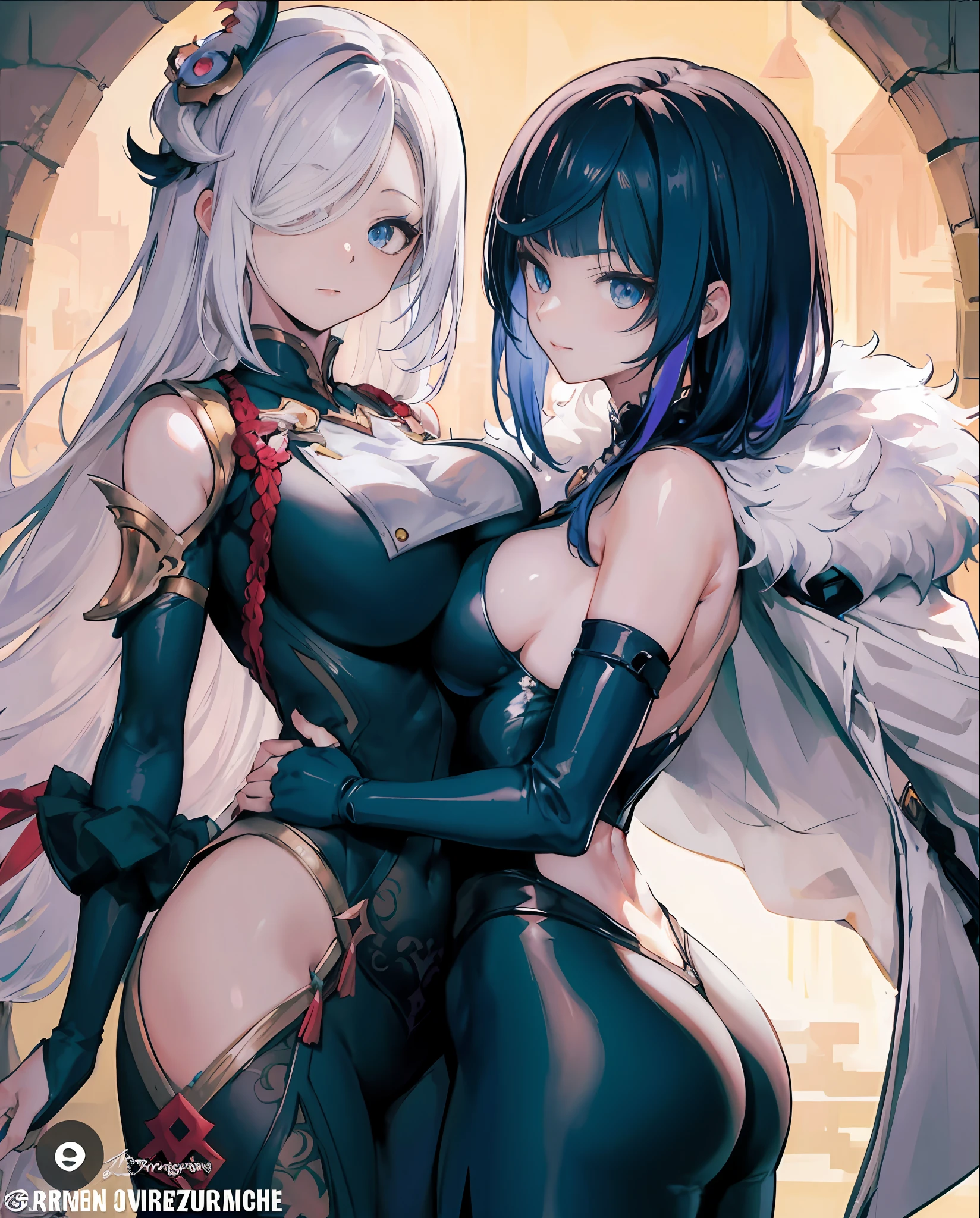 Close-up of two anime characters in a dark room, jazza and rossdraws, rossdraws and jazza, Vlop and Sakimichan, artgerm and genzoman, wlop and rossdraws, Artgerm and Rossdraws, extremely detailed artgerm, The cover of the epic light novel, two beautiful anime girls, rossdraws 1. 0