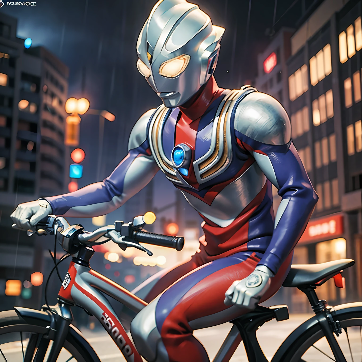 1BOY riding bikes suburban street storm and rain, (masterpiece:1.2) (photorealistic:1.2) (bokeh) (best quality) (detailed skin:1.3) (intricate details) (8k) (HDR) (cinematic lighting) (sharp focus) ALIEN.TOKUSATSU.GLOWING EYES