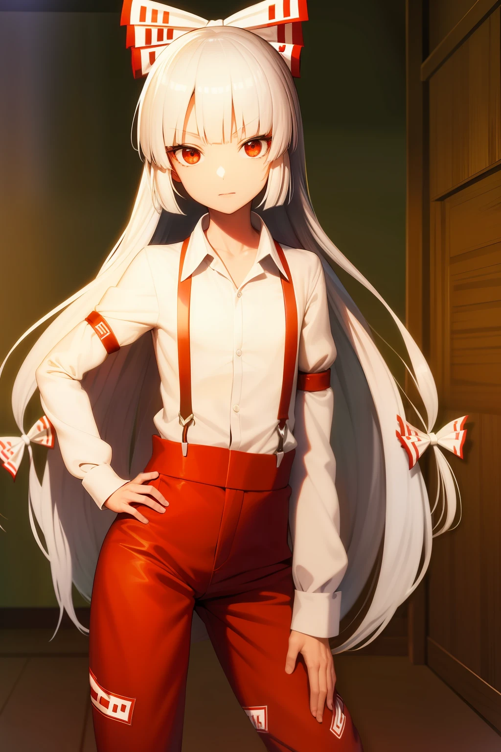 1 garoto, Km, (Fujiwara no Mokou:1.2), (cowboy shot), sala de aula, Uniforme escolar