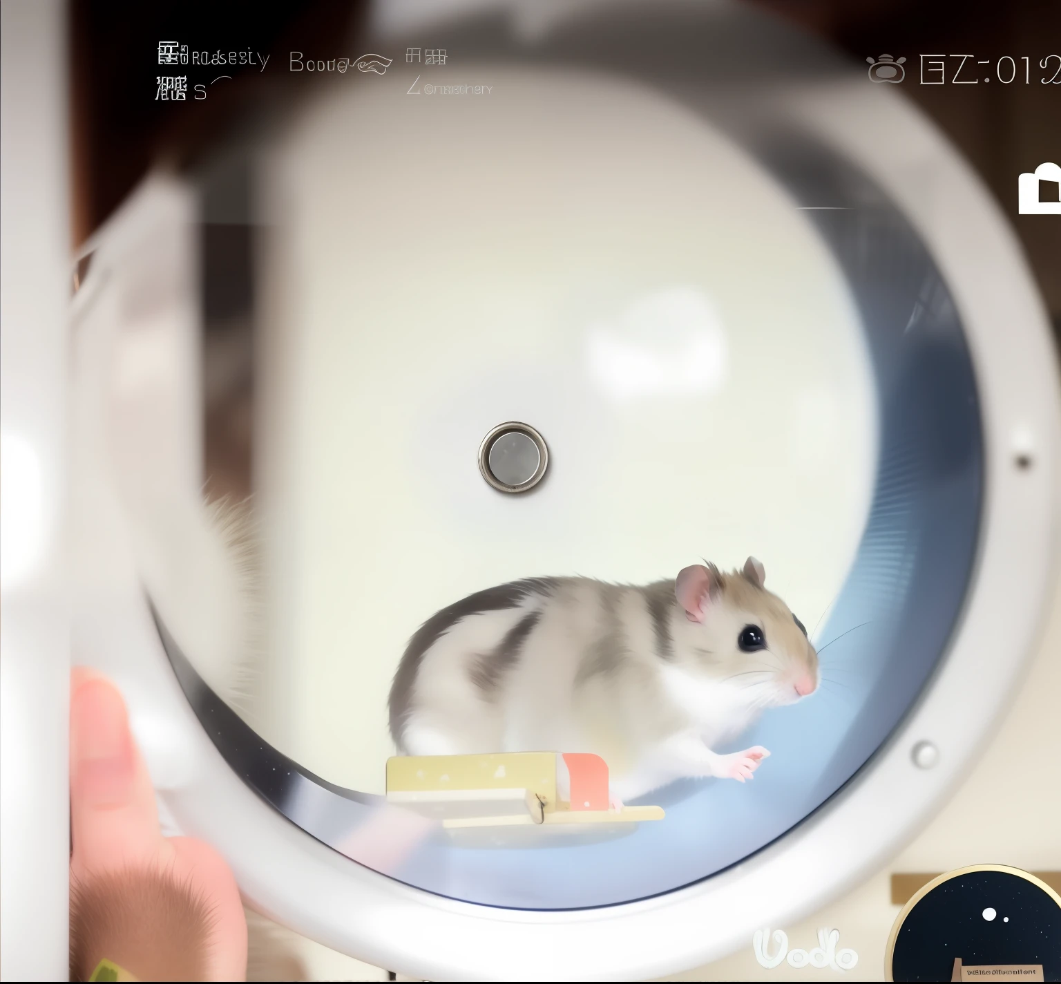 There is a Robrovsky hamster running the wheel,It is a genus of mammals in the family Rodent hamsters,Also known as the old man,Round ears。Coat gray,Slightly yellowish,The ventral hair is white,There are white eyebrows above the eyes。