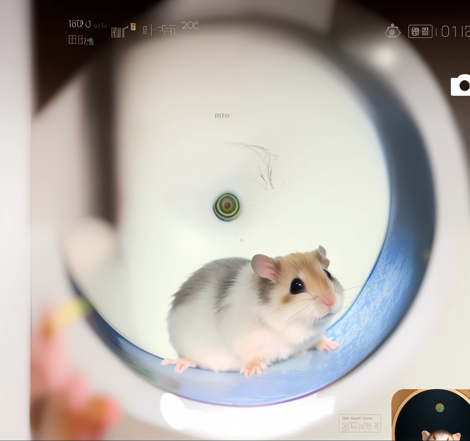 The bowl contains a picture of a hamster and a mouse, hamster, photo of a hamster, author:Ren Renfa, Wang Chen, Weibo, dream animal cute eyes, Chiba Yuda, picsart, mouse photo, Middle metaverse, ((fish eye)), snapchat photo
