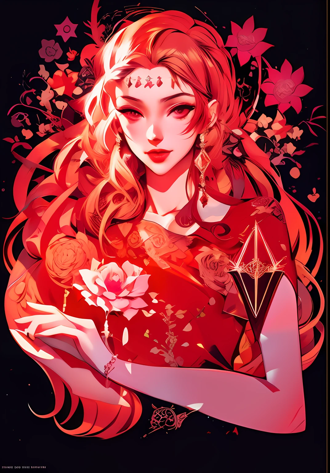 anime girl with red hair and a red dress holding a flower, charlie bowater art style, a beautiful artwork illustration, in the art style of bowater, neoartcore and charlie bowater, loish art style, digital anime illustration, jen bartel, beautiful digital illustration, anime fantasy illustration, in style of charlie bowater, detailed fanart,, exquisite line art, exquisite digital illustration, detailed digital drawing, black and white coloring, digital anime illustration, a beautiful artwork illustration, detailed matte fantasy portrait, beautiful line art, great digital art with details, goddess. extremely high detail, 4k detailed digital art, stunning digital illustration, digital fantasy illustration,((Best quality)), ((masterpiece)), (detailed:1.4), 3D, an image of a beautiful female,HDR (High Dynamic Range),Ray Tracing,NVIDIA RTX,Super-Resolution,Unreal 5,Subsurface scattering,PBR Texturing,Post-processing,Anisotropic Filtering,Depth-of-field,Maximum clarity and sharpness,Multi-layered textures,Albedo and Specular maps,Surface shading,Accurate simulation of light-material interaction,Perfect proportions,Octane Render,Two-tone lighting,Wide aperture,Low ISO,White balance,Rule of thirds,8K RAW
