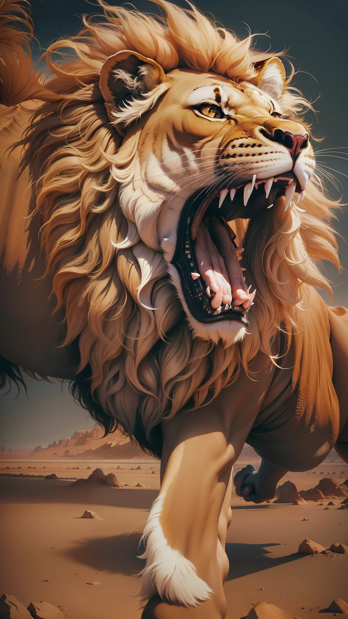 paisagem do deserto (obra-prima, melhor qualidade: 1.2), ultra-detalhado, demon lion walking, (realista: 1.5),
 INFO