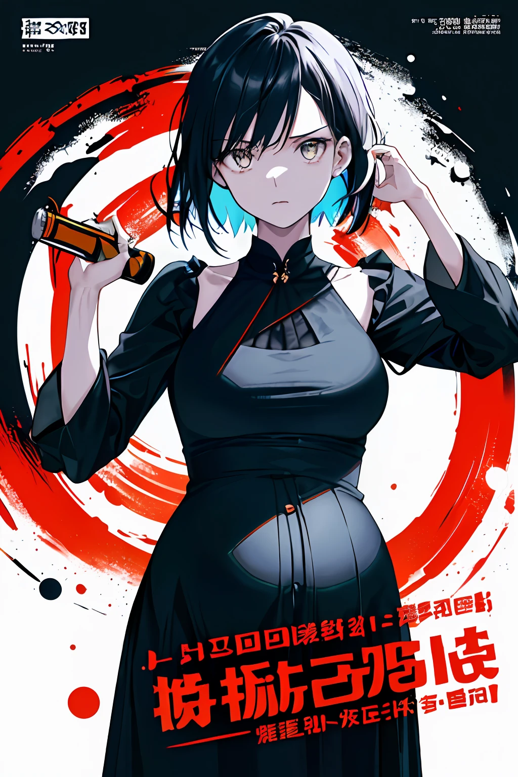 ((((dramatic))), (((gritty))), (((intense))) The movie poster features a young woman as the central character。She stands confidently in the center of the poster,Dress in fashion-forward clothing,with a determined expression on her face。The background is dark and gritty,There is a sense of danger and a strong feeling。The text is bold and eye-catching,With catchy slogans,Adds to the overall drama and excitement。The color palette is dominated by dark colors,Dotted with bright colors,Make the poster dynamic and visually striking,tachi-e (magazine:1.3), (cover-style:1.3), fashionable, woman, vibrant, outfit, posing, front,rich colourful,dyna,Background with,element in,self-assured,Expressing the,halter,statement,attachment,A majestic,coil,Runt,Touching pubic area,Scenes,text,Cover of a,boldness,attention-grabbing,titles,Fashionab,typeface,Catchy,titles,more big,smart、moderno、Trendy、focus-on、Fashionab、Pregnant belly, maternity attire for pregnant women,maternity dress,pregnant belly,Pregnant belly