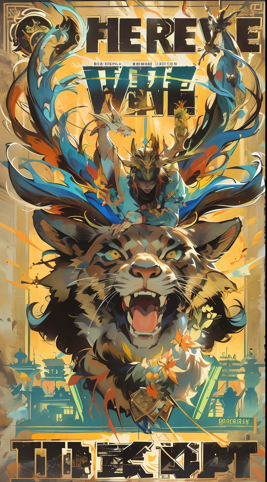 text saying "Here we go", Wild Stag Zombie King, Mysterious thriller, Colorful, Vintage style, (T-shirt design), Masterpiece realistic volumetric light