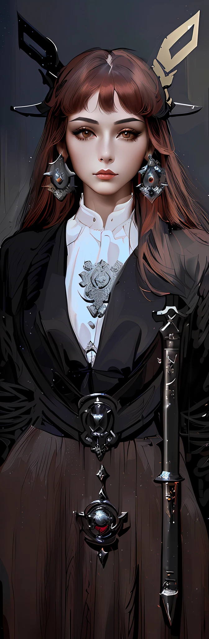 There was a woman with a sword and a hat, Charlie Bowater style, immaculate detail, character art closeup, holding a sword on her shoulder, ornate korean polearm behind her, female redhead templar, highly detailed exquisite fanart, NeoArtcore和Charlie Bowater(charlie bowater), Incredibly sharp details, very detailed and rich clothing, closeup detailed