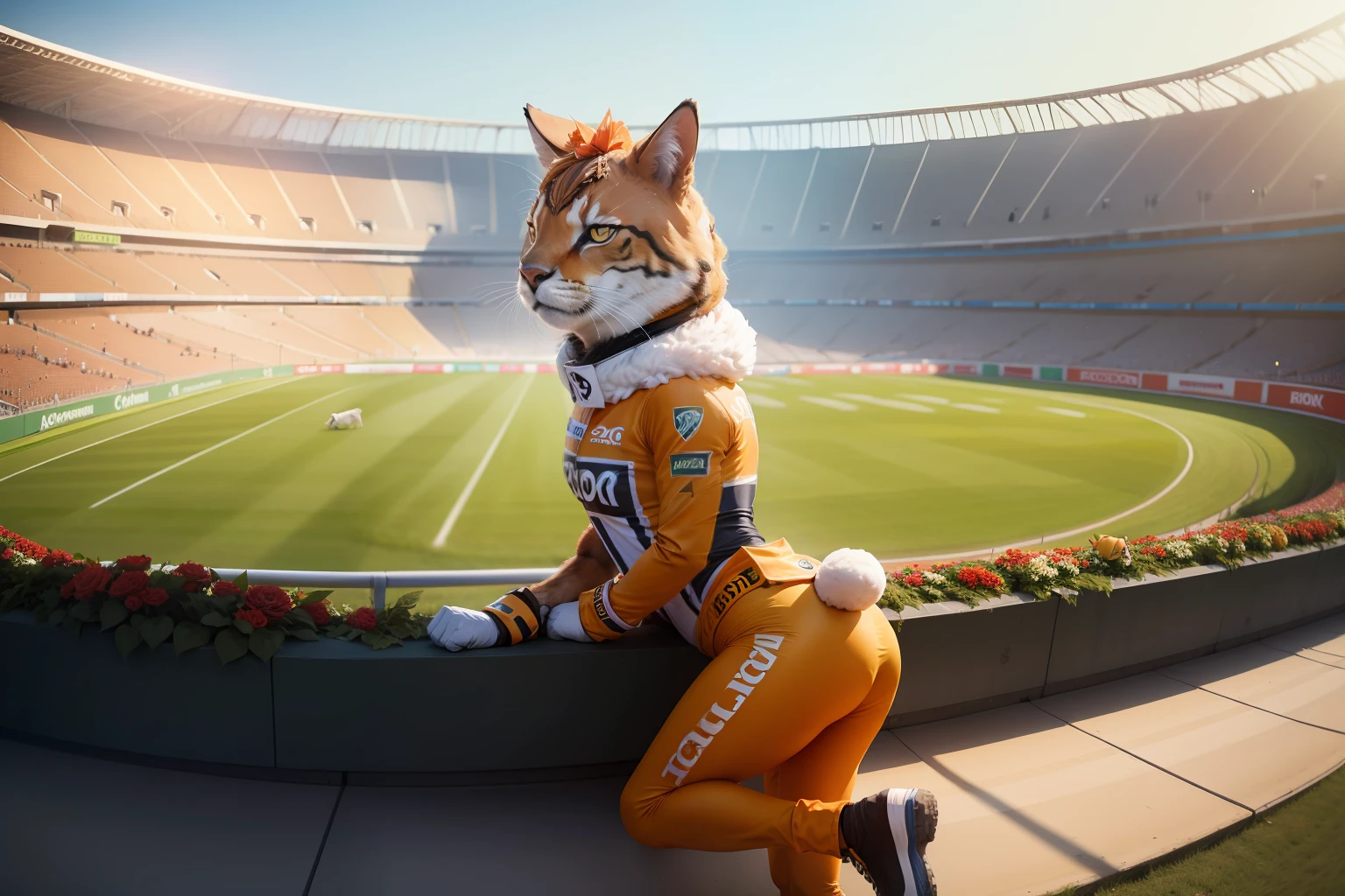 stadio,Animals dressed during the race,animal personification,Professional photography angle,tmasterpiece,Professional composition,in a panoramic view