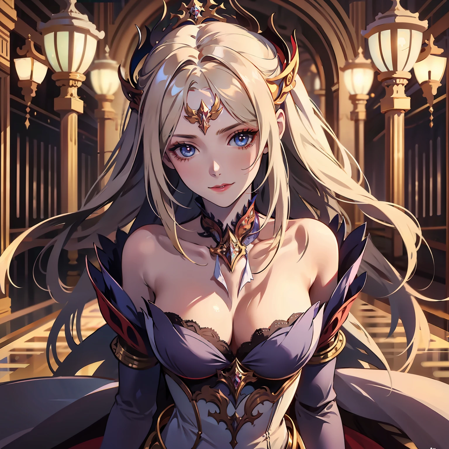 8K，high qulity，One Little Girl，Fine face，In the palace，ssmile，Be red in the face，adolable，big breasts beautiful，（full bodyesbian），（（conservativelydressed））
