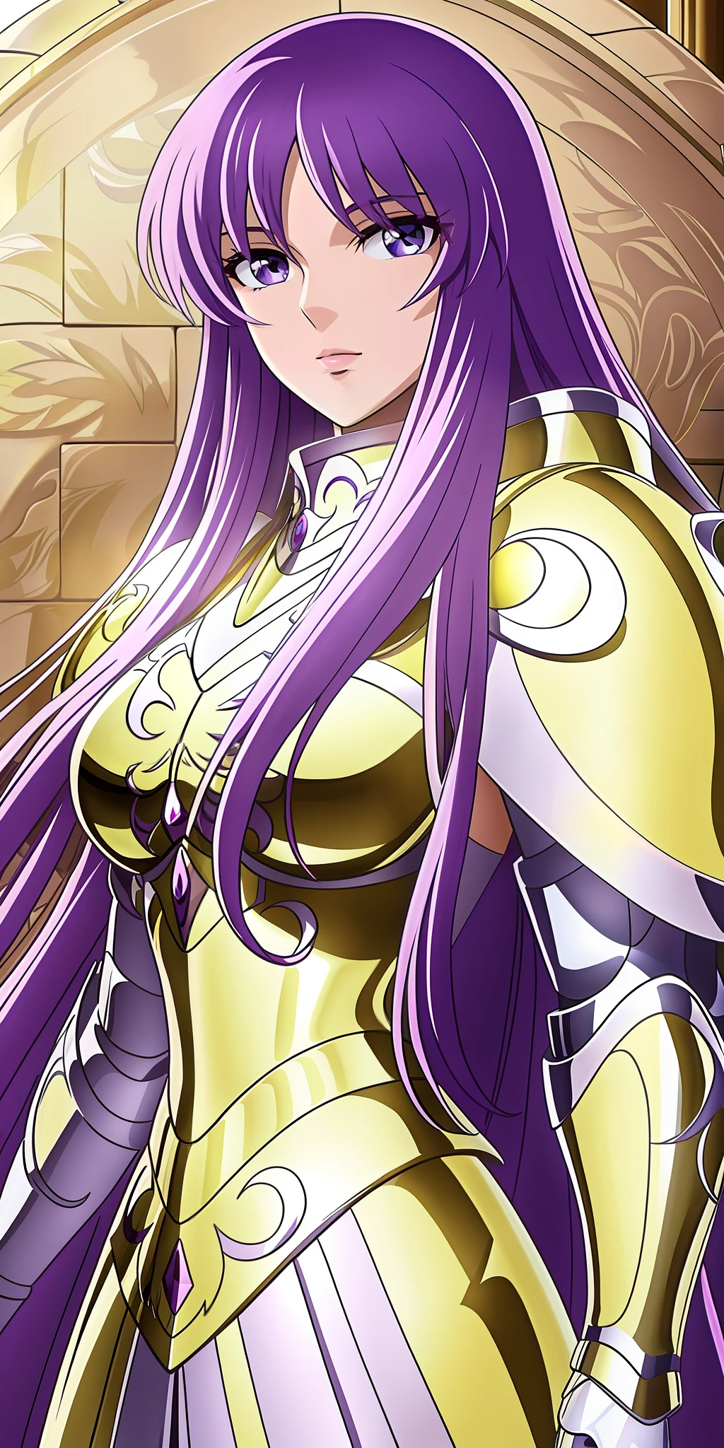 Kido_Saori, standing, solo, large_breasts, athenaCloth_armor,, masterpiece, best quality, detailed face, detailed eyes, highres,