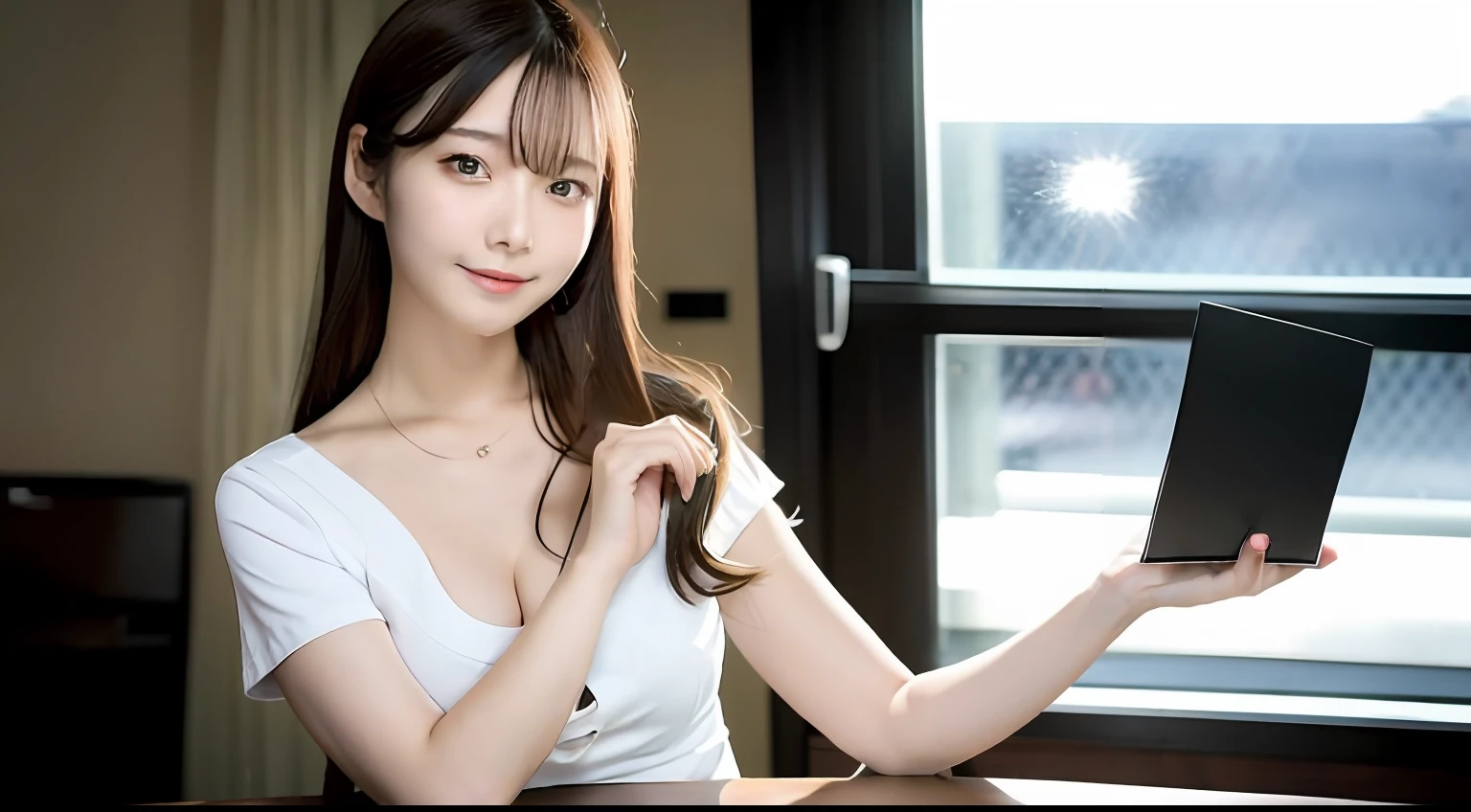 Best Quality ,masutepiece,超A high resolution,(photographrealistic:1.4), 1 girl, Looking at Viewer, Smile,Wear a shirt, korean famous actress, Very beautiful female office worker,kawaii, Cinematic, 35mm lens, F/ 1. 8, Accent Lighting, 8K, In the city of Paris