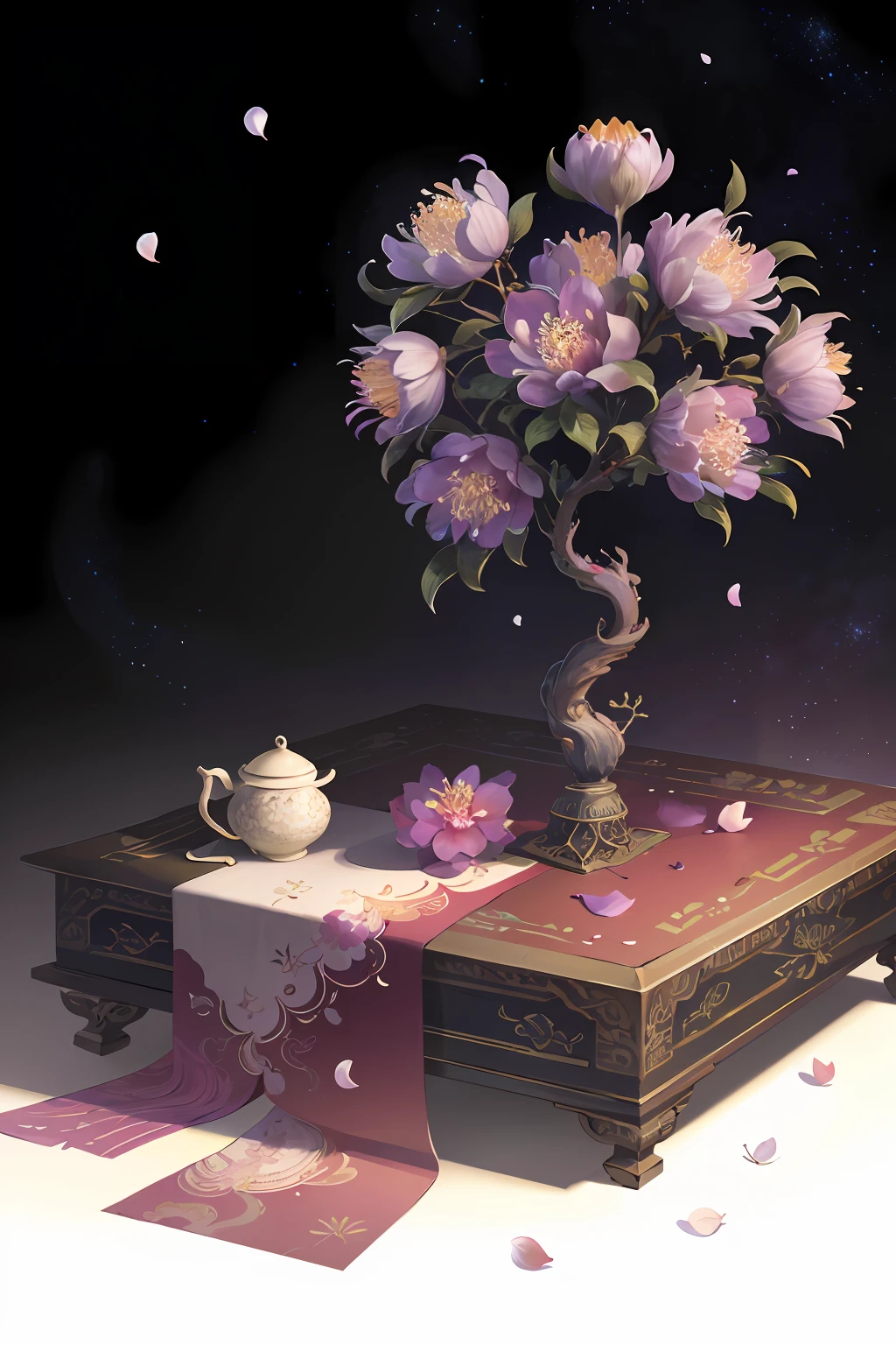 Original,(illustratio:1.1),(best qualtiy),(tmasterpiece:1.1),(the Extremely Detailed CG Unity 8K Wallpapers),(a color:1.2),Wax flower tree,Plum petals,scenecy,rios|Wagas,
