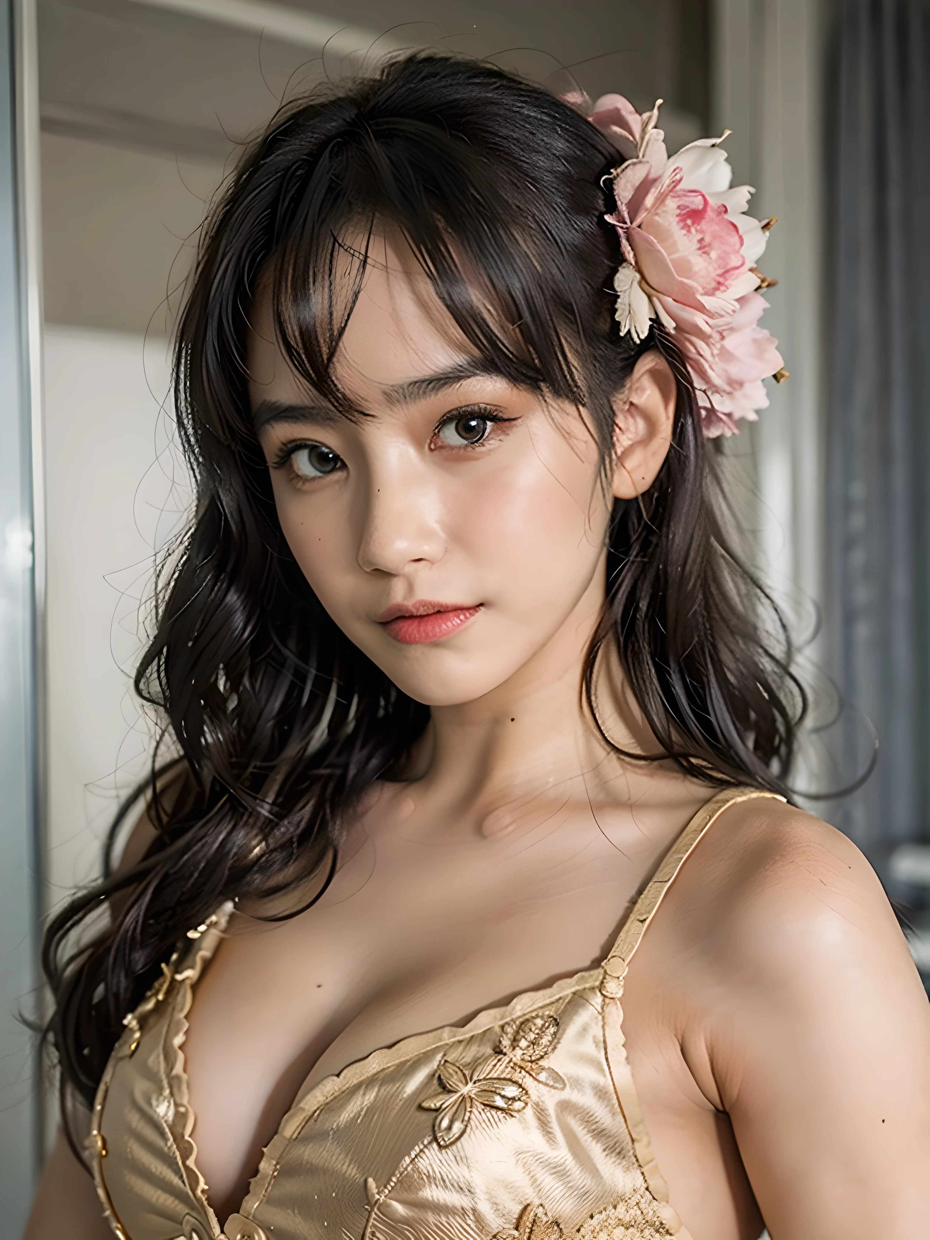 Best quality, masterpiece, ultra high res, (photorealistic:1.7), raw photo, beautiful woman with Perfect body, blush, big boobs, lovely face, professional make-up, ((kebaya:1.3))