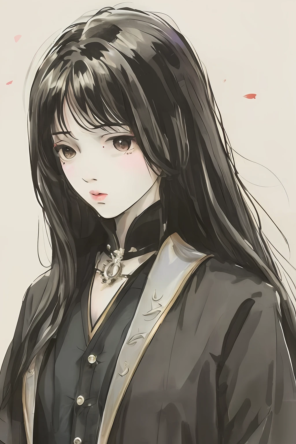 Black long hair and black clothes
Men's antiquity
