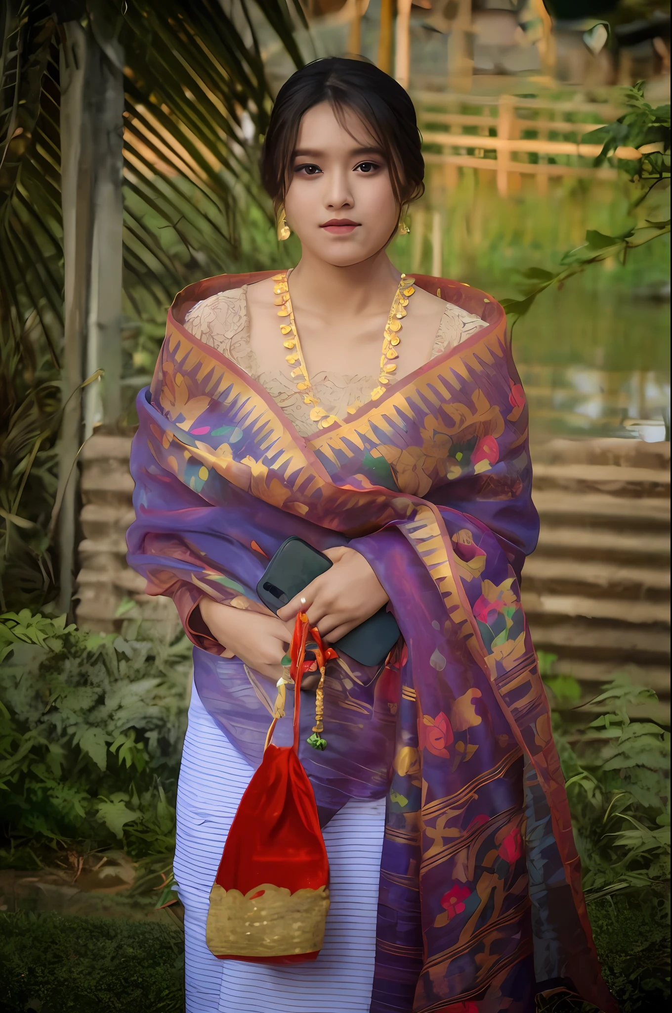 ((Best quality, 8k, Masterpiece :1.3)),slim face, (Dark brown hair), full length dress :1.1, Ultra-detailed face, Double eyelid, blur background,