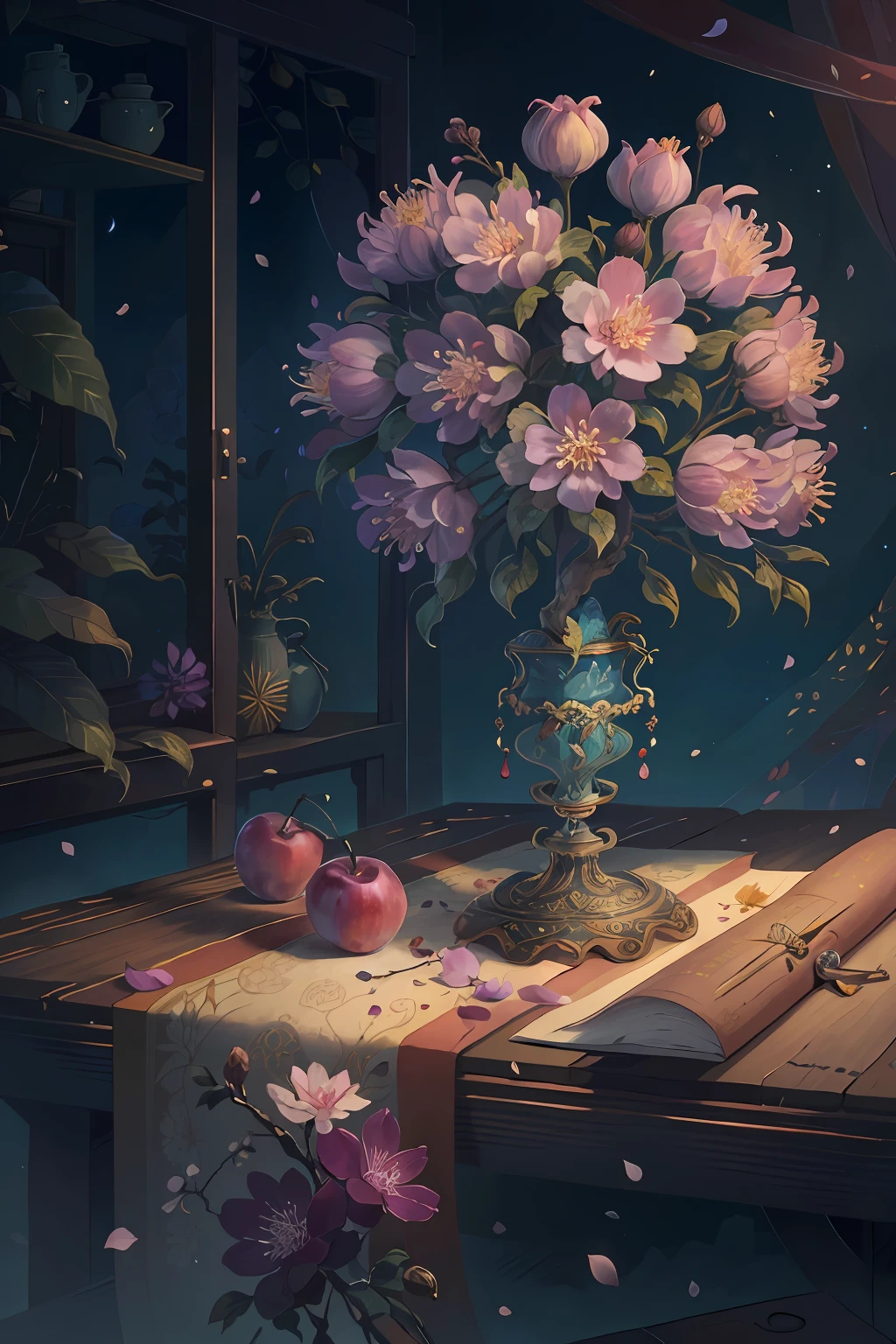 Original,(illustratio:1.1),(best qualtiy),(tmasterpiece:1.1),(the Extremely Detailed CG Unity 8K Wallpapers),(a color:1.2),Wax flower tree,Plum petals,scenecy,rios|Wagas,
