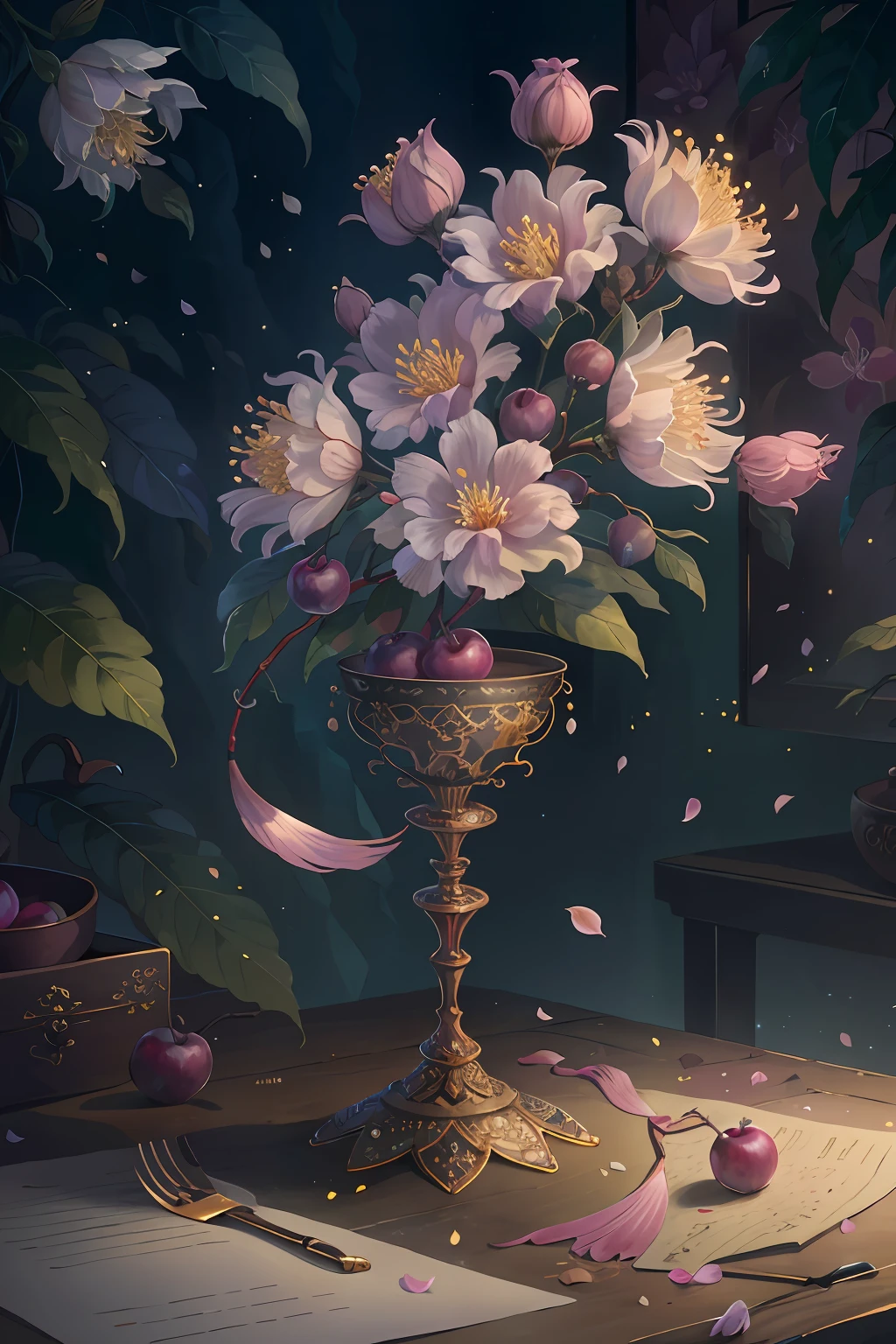 Original，（illustratio：1.1），（best qualtiy），（tmasterpiece：1.1），（the Extremely Detailed CG Unity 8K Wallpapers），（a color：1.2），Wax flower tree，Plum petals，scenecy，rios|Wagas，