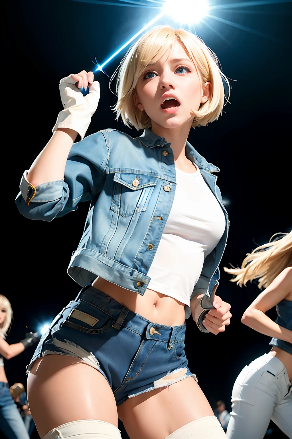 (((1 girl, cute, denim jacket, white top, jeans, Gloves, blond, short hair, bob hair, side parted hair, blue eyes))), (((blond hair))),
dynamic poses, manga style, depicting a group of characters in various action scenes, from intense battles to lighthearted moments, with dramatic speed lines and bold sound effects, capturing the excitement and energy of the story, Laser rays from the palm of hand, Attack forward with palm, yellowstone park, Grand Canyon,