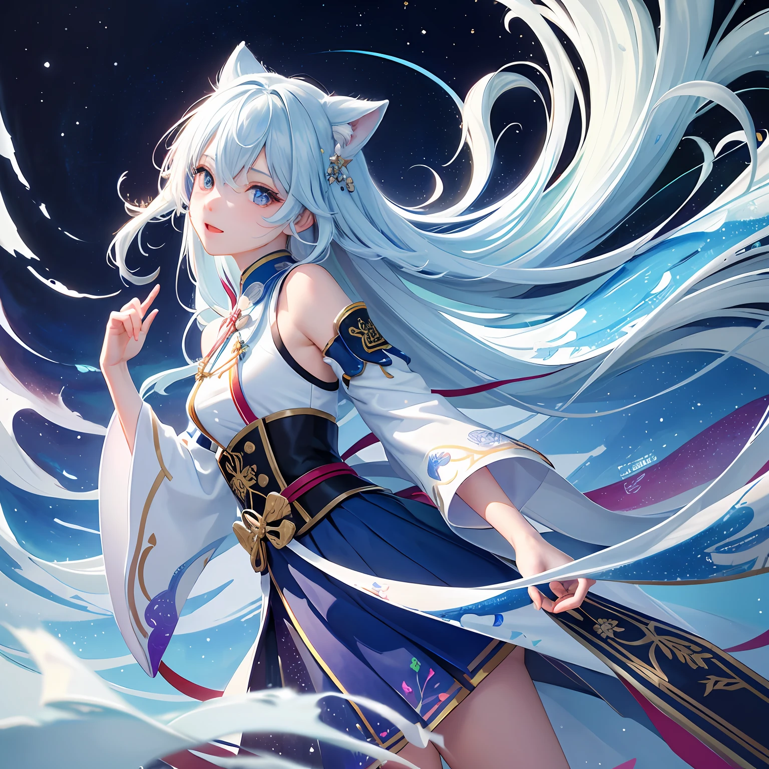 solo，千仞雪，全身，黄头发，(masterpiece,topquality,bestquality,officialart,beautifulandaesthetic:1.2),(1girl:1.3),long hair,extremedetailed,colorful,highestdetailed,(watercolourpainting:1.3),opticalmixing,playfulpatterns,livelytexture,richcolors,uniquevisualeffect