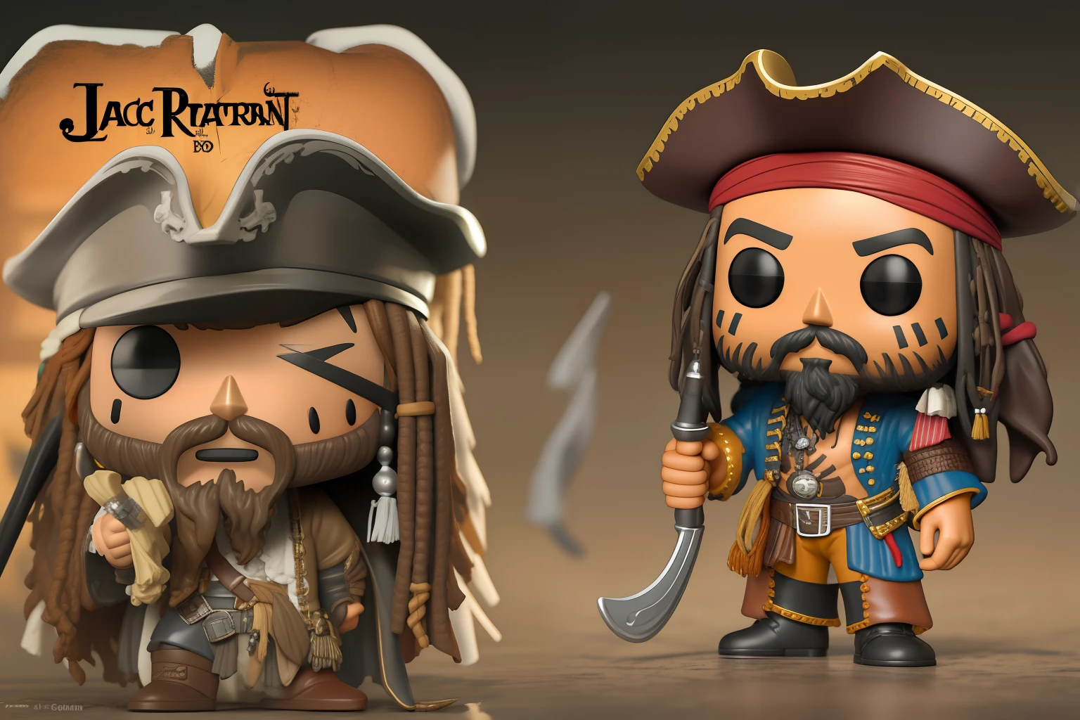 {{A mini funko pop of Johnny Depp portraying Jack Sparrow}}, set in the Pirates of the Caribbean movies. This image draws inspiration from {((artificial intelligence techniques))}, utilizing various angles and perspectives to capture the charm of the funko pop in detail. The ideal context for the image is the cinematic world of Pirates of the Caribbean, creating an emotional connection with fans of the franchise. The {((bokeh))} technique will be used to highlight Jack Sparrow and achieve an artistic background blur effect, appropriately set in iconic movie scenes. The lighting style will be {((Rembrandt))}, emphasizing Jack Sparrow’s drama and expression. The level of detail will be {((high))}, with a {((4K))} resolution, ensuring every aspect of the funko pop and the setting is perfectly visible and captivating. The goal is to create an image that celebrates the iconicity of Jack Sparrow in Pirates of the Caribbean, generating an emotional impact on viewers.}