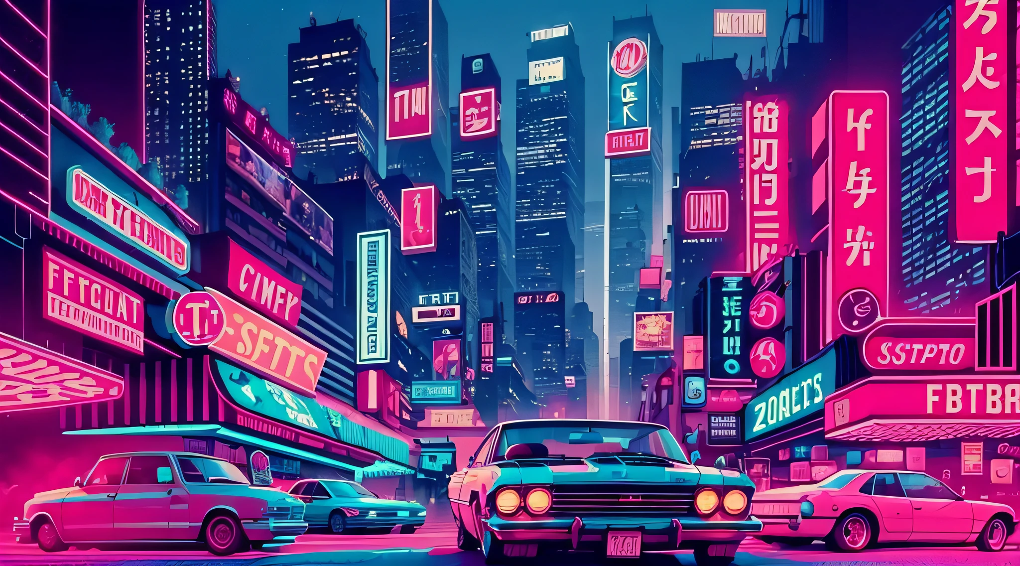 color full, street of nova york, 4k, noite, cidade vazia, zebracross, cyberpunk, neon, retro