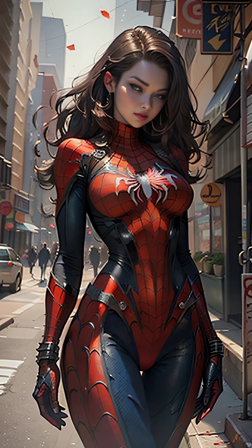 Beautiful woman detailed definition body using Spider-Man role-playing, big breasts