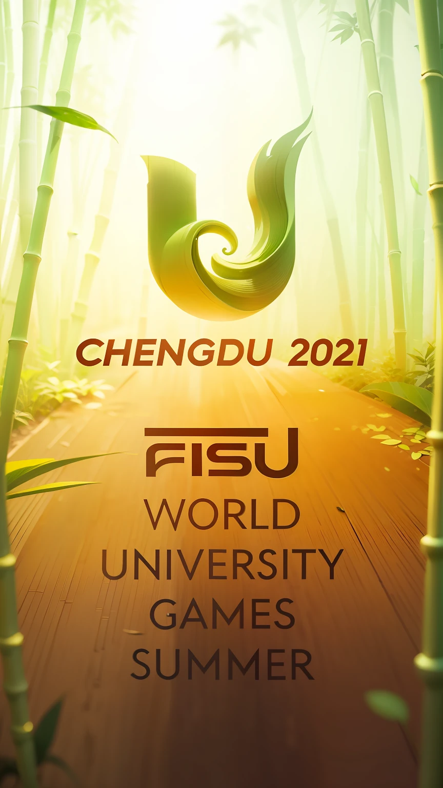 The font stands on the ground,Sense of space,Three-dimensional feeling,Sense of thickness,type design,Font ideas,Bamboo leaves and bamboo wood,There is depth of field,The background is a bamboo forest,rich details