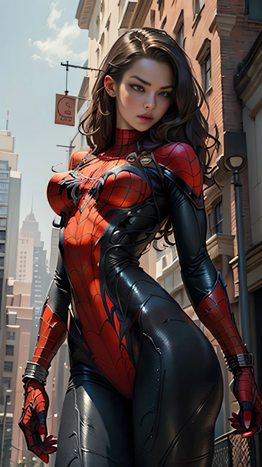 Beautiful woman detailed definition body using Spider-Man role-playing, big breasts