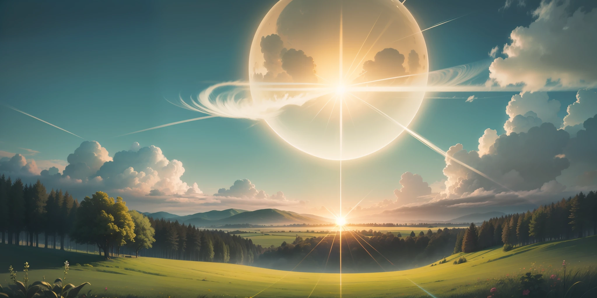 lamp, green meadow, sun 4k --auto --s2