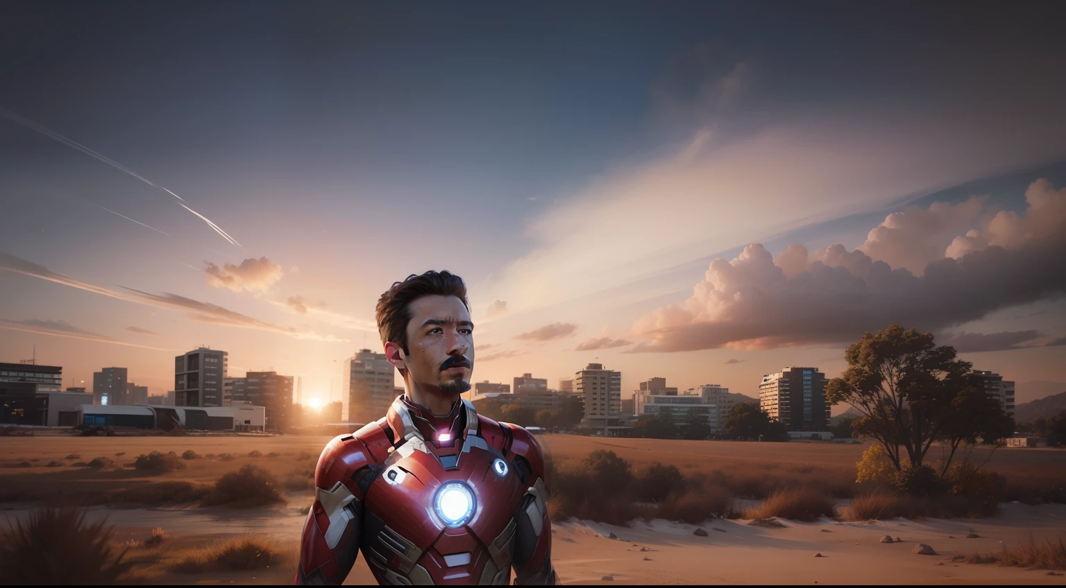 Ironman ultra realistic face background sky